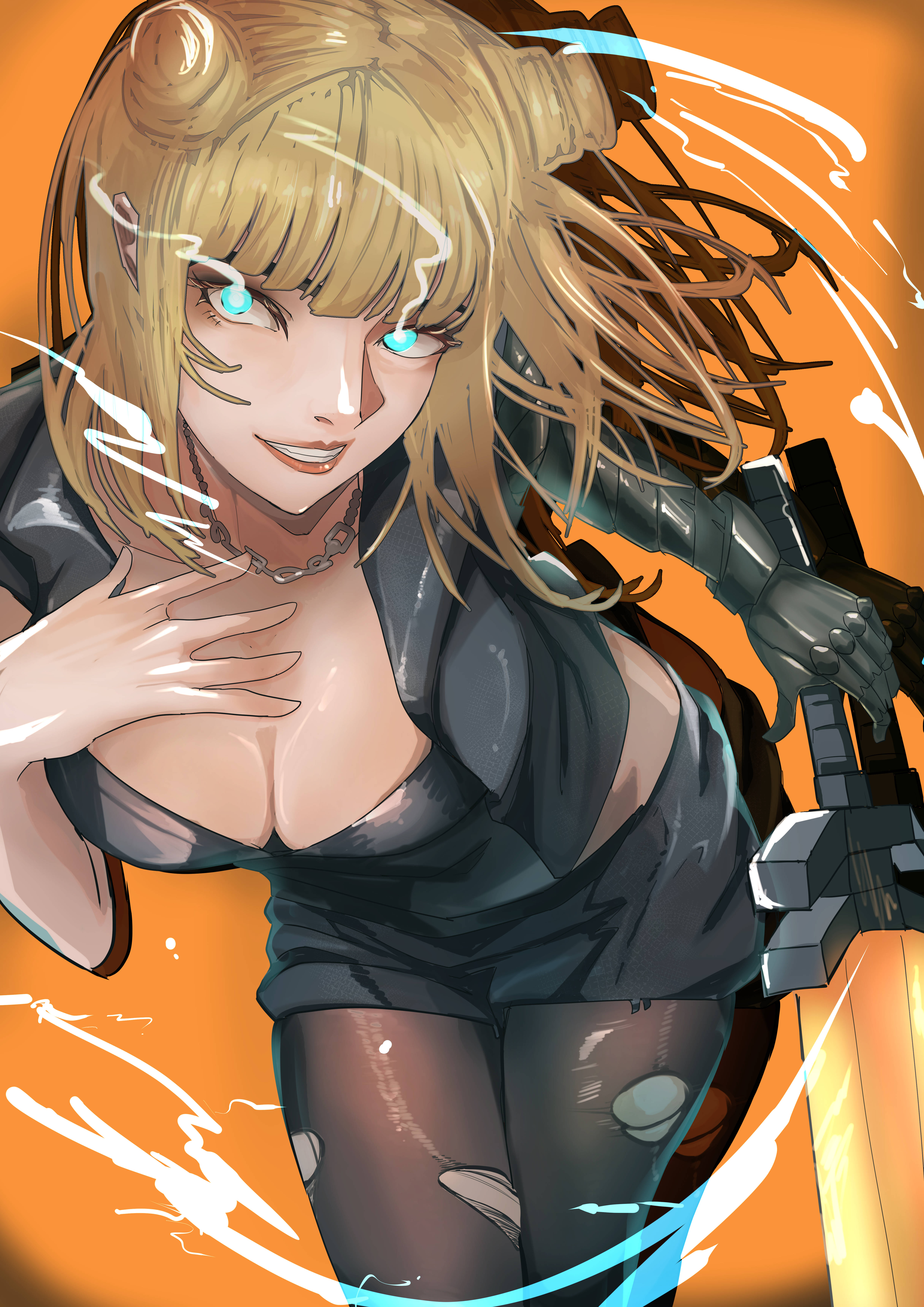 1girls, big breasts, blonde hair, breasts, cleavage, female, female only, magik (illyana rasputin), magik (marvel rivals), marvel, marvel comics, marvel rivals, smile, thick thighs, torn clothes