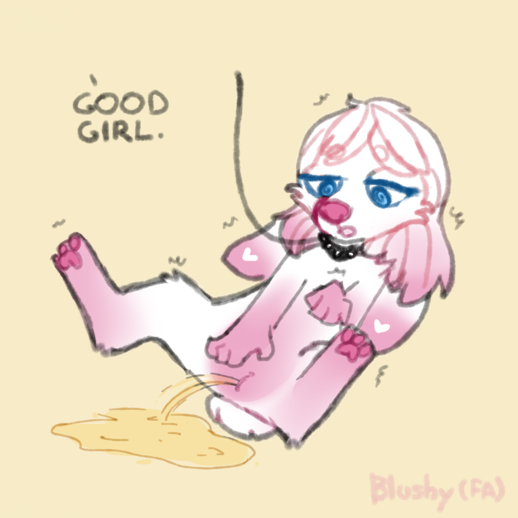 anthro big_nose blue_eyes blushy_(artist) bodily_fluids collar digital_media_(artwork) female female_peeing feral fur genital_fluids genitals good_girl hypnosis lagomorph leash leashed_collar leporid looking_at_genitalia lying mammal mind_control nude on_back pawpads paws peeing peeing_on_ground pink_nose pink_pussy puddle pussy rabbit solo spiked_collar spikes spiral_eyes spread_legs spreading urine urine_on_ground vaginal_penetration watersports wet white_body yoshiko_bunny