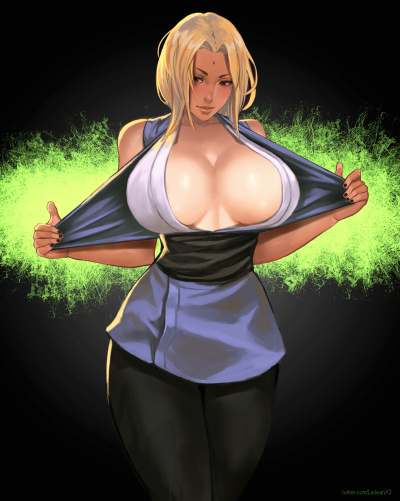 1girls, breasts, cleavage, clothed, female, female only, flashing, huge breasts, kasai x3, lejeanx3, looking at viewer, naruto, naruto (series), solo, tsunade, wide hips