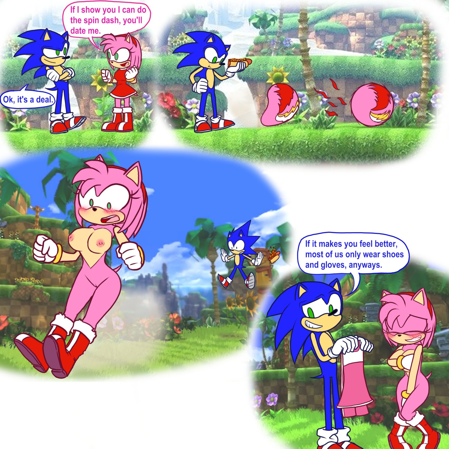 amy rose, breasts, covering, embarrassed, enf, female, nairod103098, naked, naked footwear, nude, pussy, sonic (series), sonic the hedgehog, tagme, torn clothes, wardrobe malfunction, wholesome