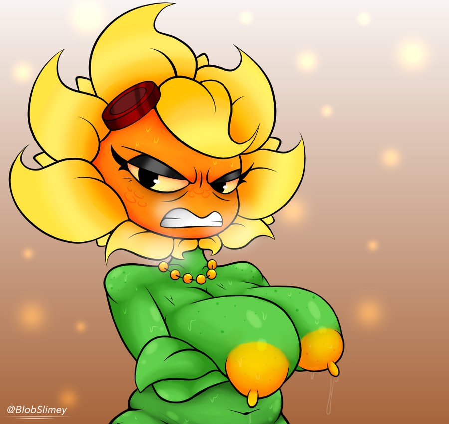 angry, blobslimey, breasts, female, female only, huge breasts, plants vs zombies, plants vs zombies: heroes, solar flare (pvz)