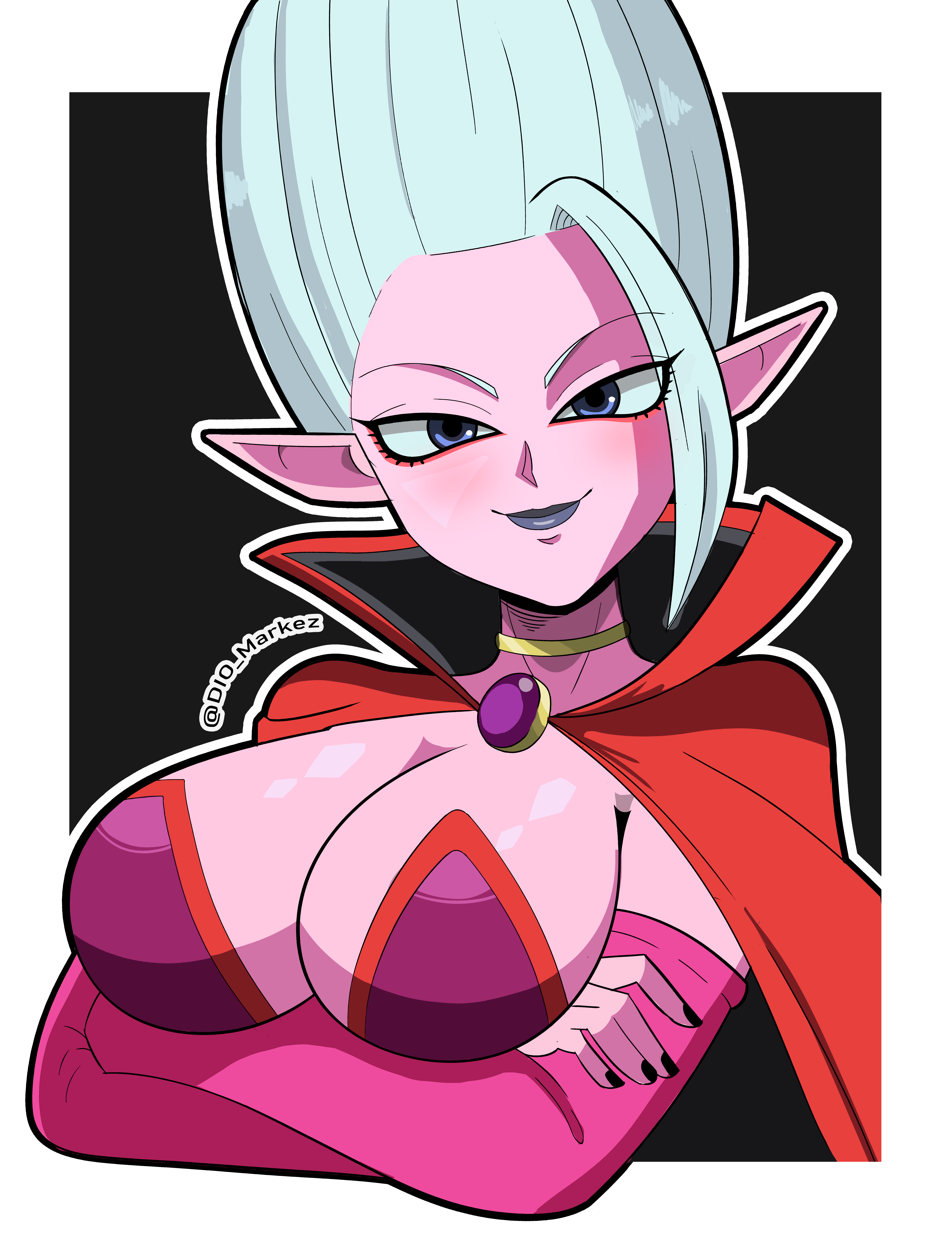 1girls, big breasts, big tits, black nail polish, blue eyes, breasts, cute, cute female, dio markez, dio morningstar, dr. arinsu, dragon ball, dragon ball daima, dragon ball super, dragon ball z, female, glind, gray lips, gray lipstick, grey lipstick, lipstick, makeup, morningstar (artist), nail polish, no bra, pink body, pink skin, seductive female, seductive smile, tagme, tits, white hair