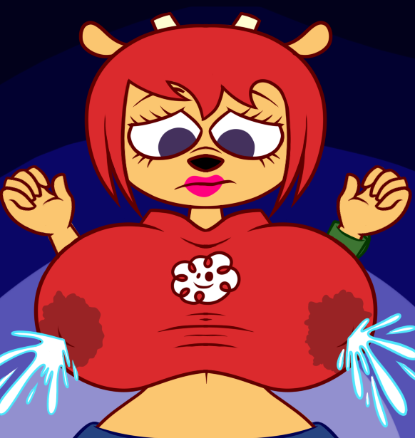 1girls 5_fingers anthro bangs blue_eyes breasts clothing curvy erect_nipples female female_only frown furry horns hourglass_figure hyper hyper_breasts hyperflannel lactation lactation_through_clothes lactation_without_expressing lammy_lamb lipstick mammal navel nipple_bulge nipples orange_fur ovine parappa_the_rapper red_hair sheep tight_clothing trying_not_to_lactate um_jammer_lammy watch wide_hips wristwear