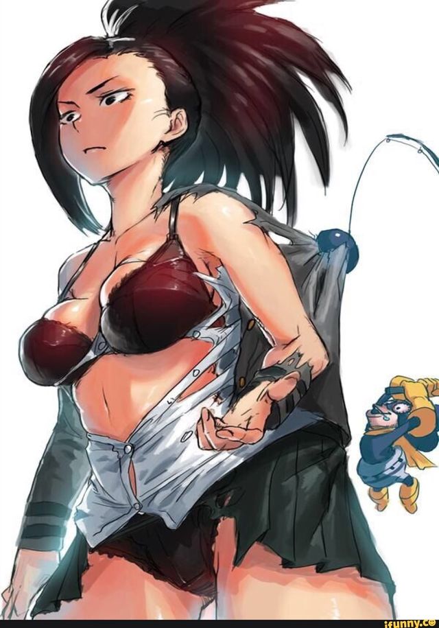 1boy, 1girls, black hair, black-haired female, bra, female, minoru mineta, momo yaoyorozu, my hero academia, panties, ripped clothing, school uniform