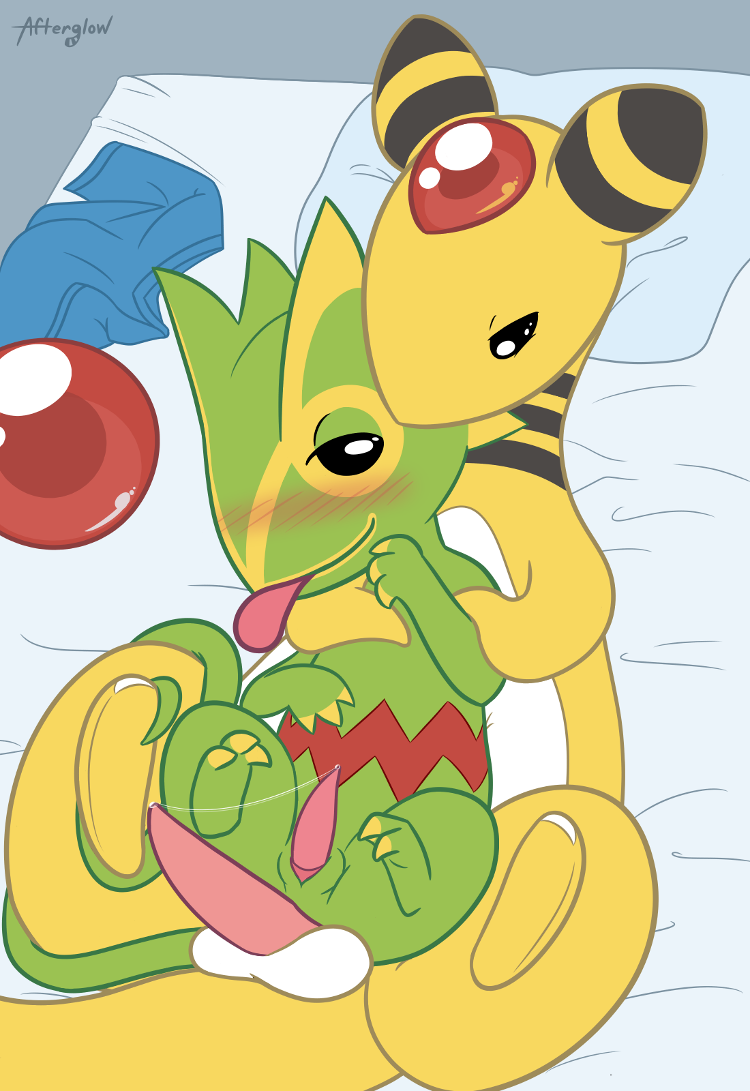 2boys afterglow_ampharos afterglow_the_ampharos ampharos animal_genitalia bed duo feral feral_on_feral frottage furry gay genital_slit interspecies kecleon male male_only nintendo penis pokémon_(species) pokemon pokemon_(species) pokemon_rse precum precum_string scalie sex slit tapering_penis testicles text thick_thighs tongue tongue_out video_games watermark wide_hips yaoi