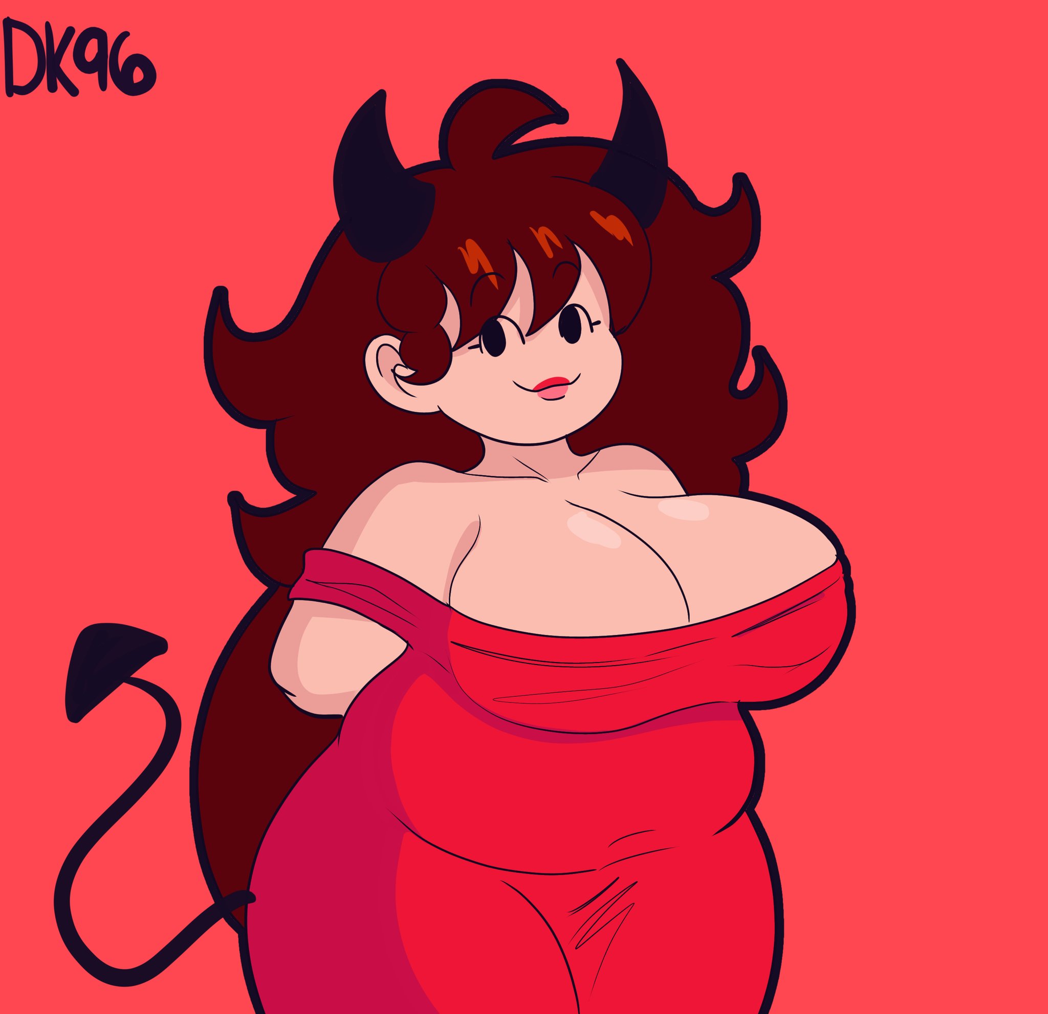 auburn hair, bbw, belly, big belly, big breasts, breasts, chubby, chubby female, curvy, daisykitty96, demon, demon girl, female, fnf, friday night funkin, girlfriend (friday night funkin), horns, plump, tail