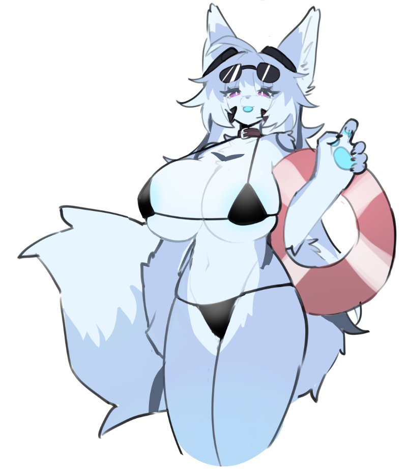 1girls areolae bikini blue_fur breasts female female female_focus female_only fur furry furry_ears furry_female furry_only furry_tail large_breasts lifeguard looking_at_viewer shiyaa_stuff solo solo_female solo_focus
