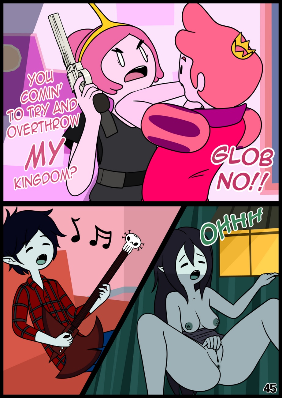 2boys 2girls adventure_time angry comic cubbychambers female guitar gun male marceline marshall_lee masturbation moaning prince_gumball princess_bubblegum tagme text