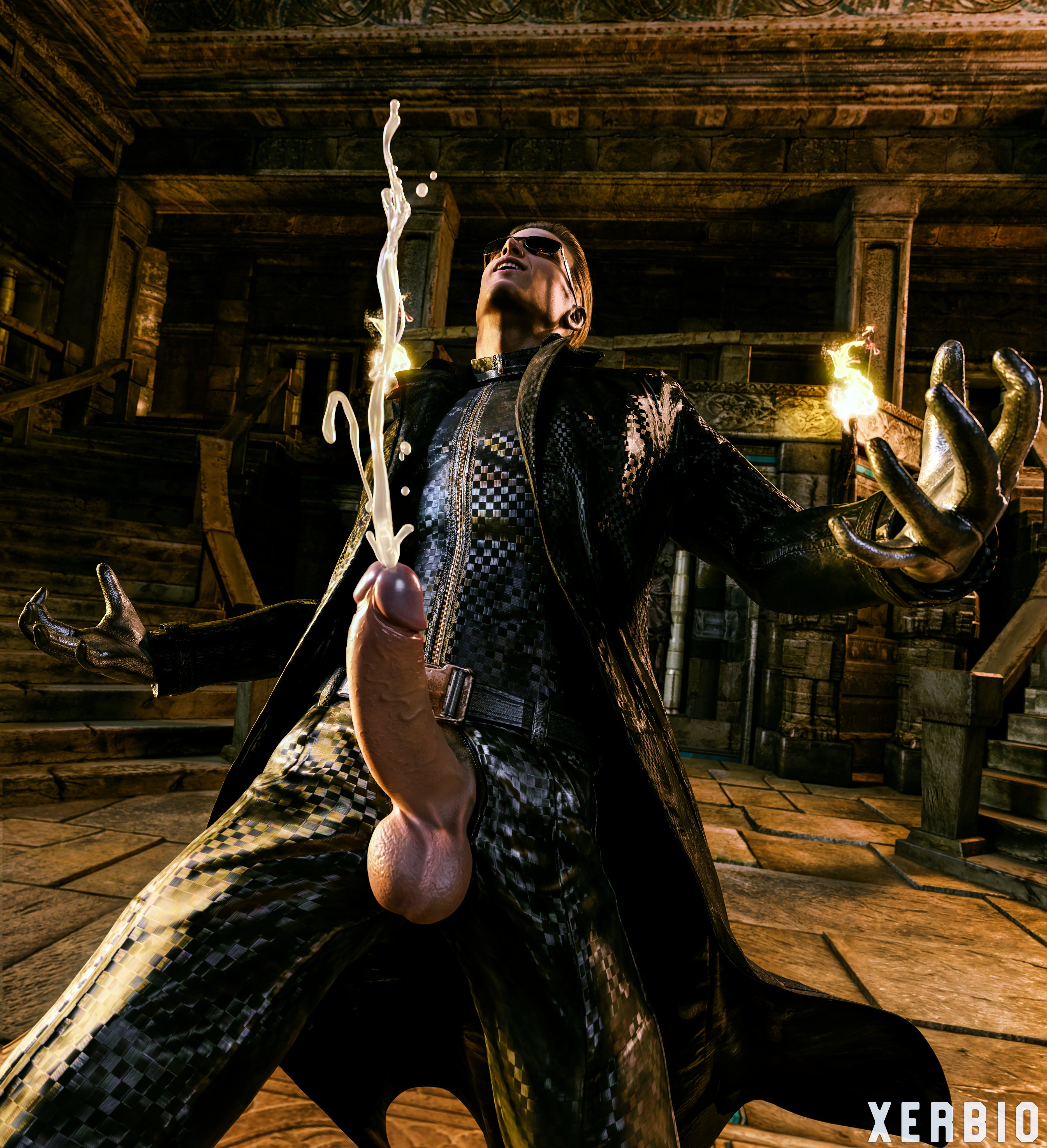 albert wesker, balls, big balls, big balls with big penis, big cock, big penis, blonde hair, capcom, cum, cumming, cumshot, erect penis, erection, gay, huge cock, male, penis, resident evil, resident evil 5, solo, solo focus, solo male, xerbio