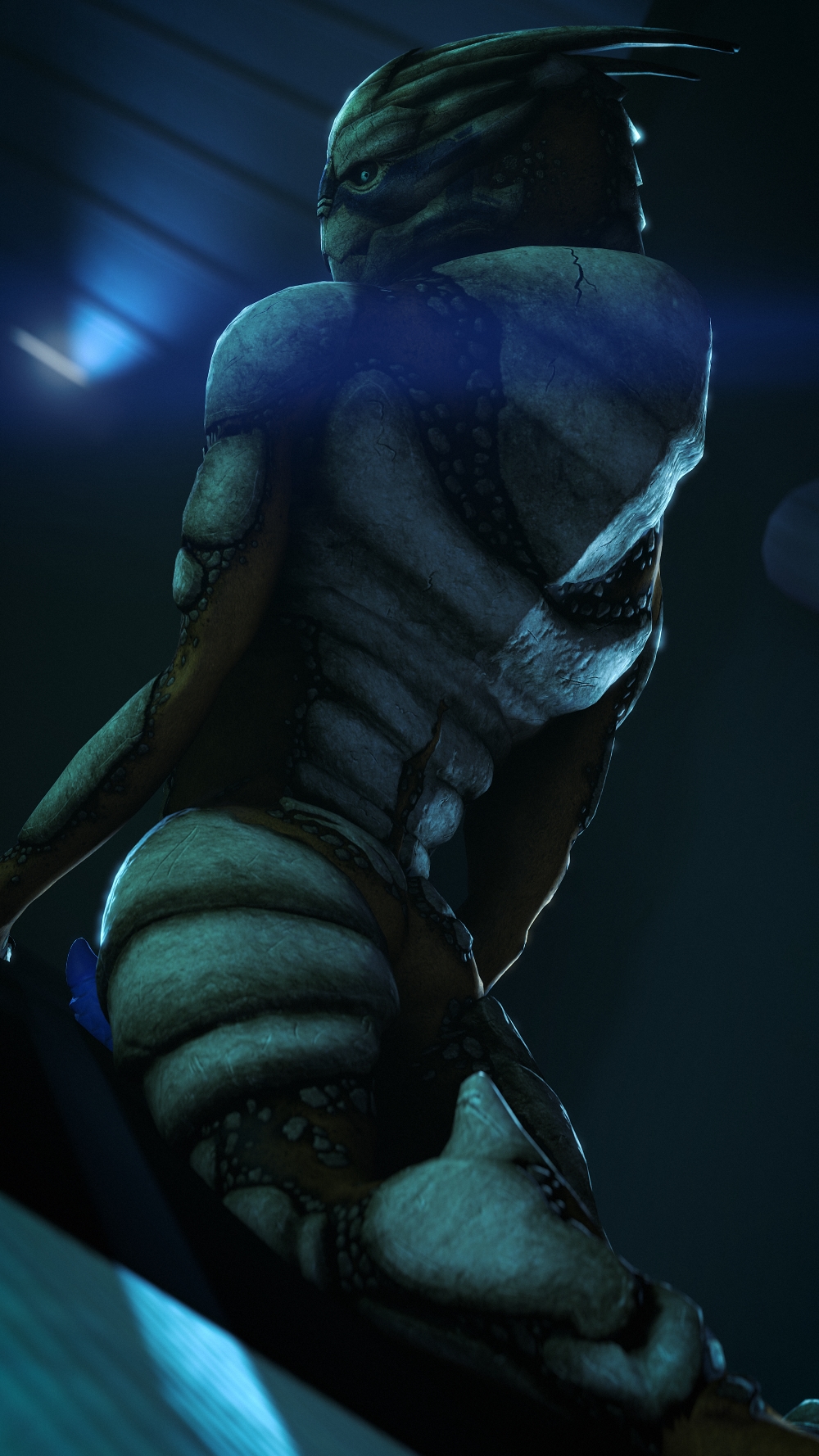 2018 3d alien areola ass bed erection garrus_vakarian humanoid looking_at_viewer looking_back male male_only mass_effect nude penis pose presenting presenting_hindquarters rooking scales solo source_filmmaker turian video_games