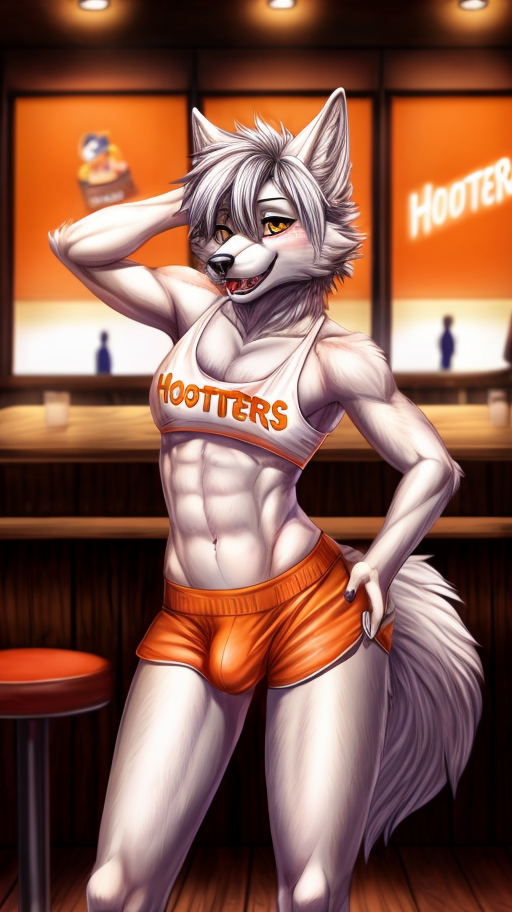 ai_generated anthro crop_top femboy femboy_hooters hooters shorts solo_male tagme waitress