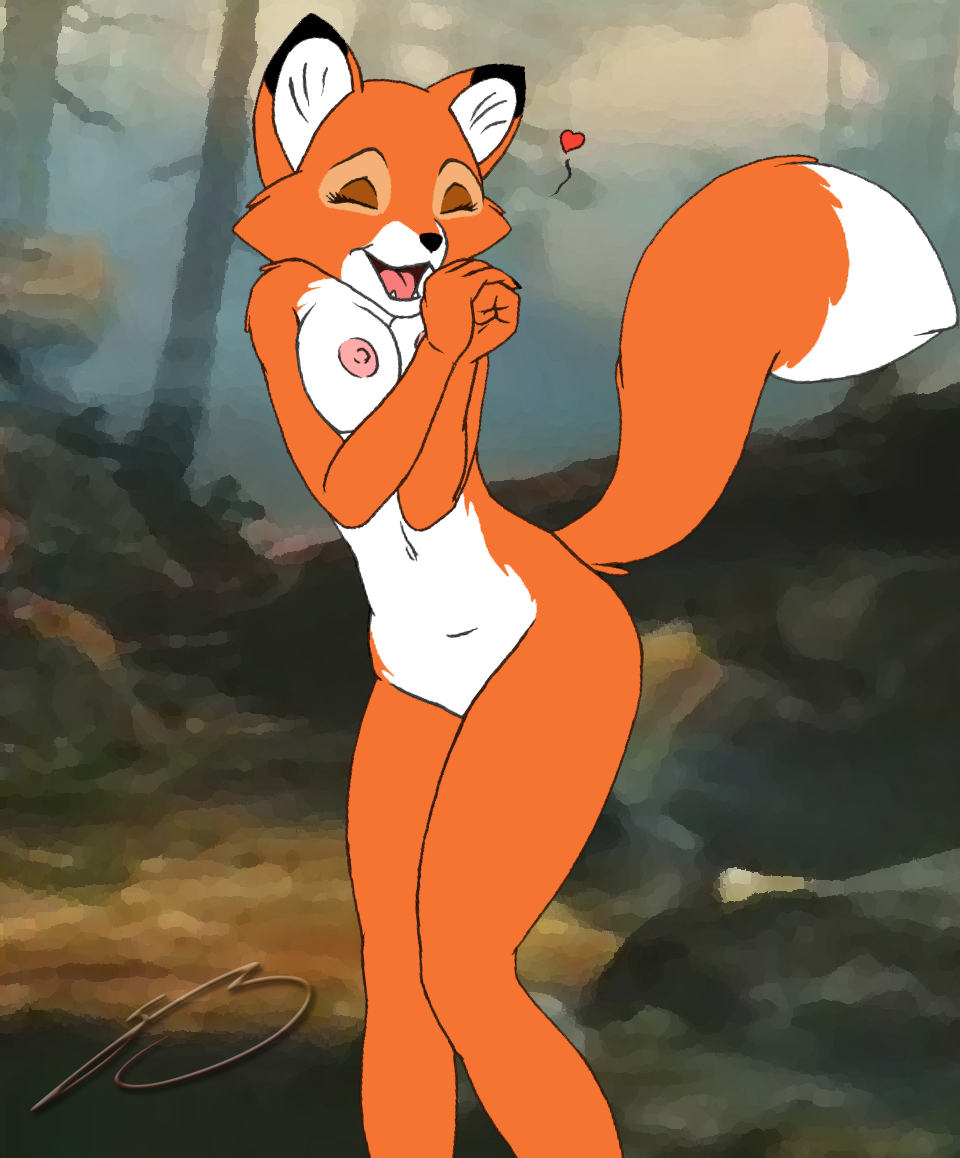 <3 anthro anthrofied breasts canid canine disney female fluffy fluffy_tail fox happy mammal navel nipples nude roary solo tagme the_fox_and_the_hound vixey