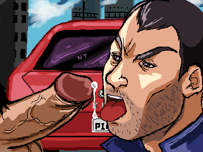 color grand_theft_auto grand_theft_auto_iv male male_only niko_bellic penis pixel_art tagme tongue tongue_out yaoi