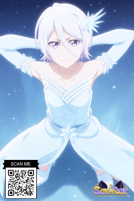 ai_generated armpits arms_behind_head arms_up bangs bleach closed_mouth clothing detached_sleeves dress elbow_gloves female female gloves hair_between_eyes hair_ornament high_heels kuchiki_rukia littlehentai looking_at_viewer purple_eyes savitar savitar_(artist) short_hair sleeveless_dress smile snowflake_hair_ornament snowflake_print solo standing strapless strapless_dress white_dress white_footwear white_gloves white_hair white_sleeves