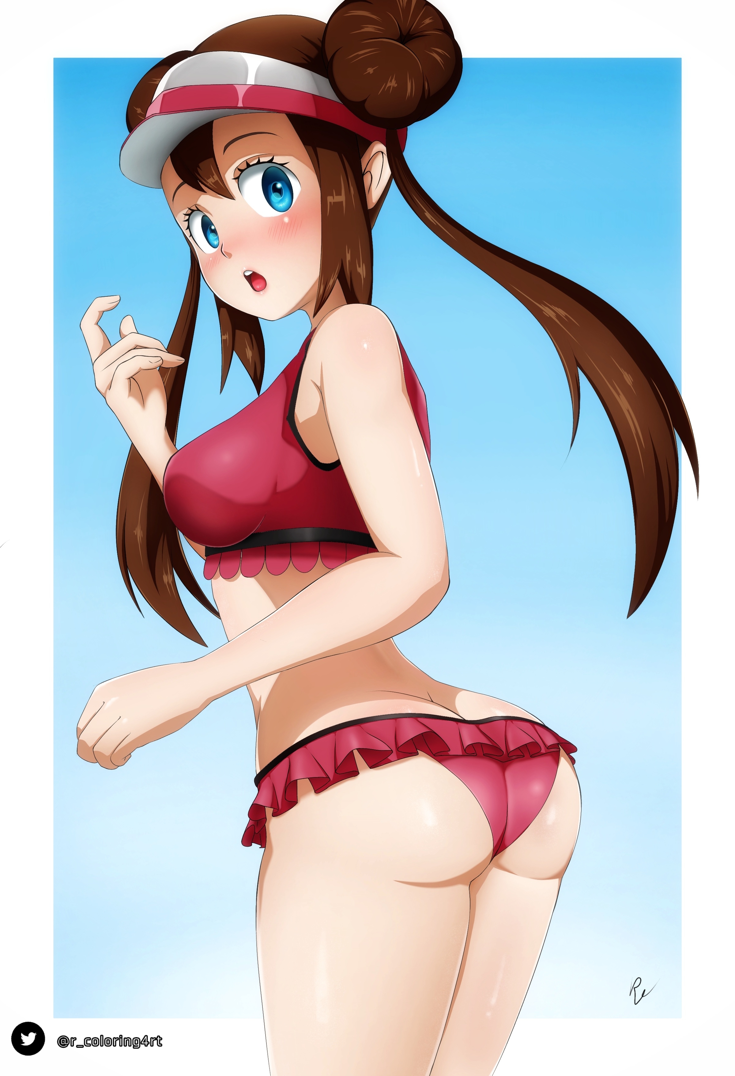 ass, big ass, bikini, blue eyes, female, nintendo, pokemon, pokemon bw2, rcolorsex, rosa (pokemon)