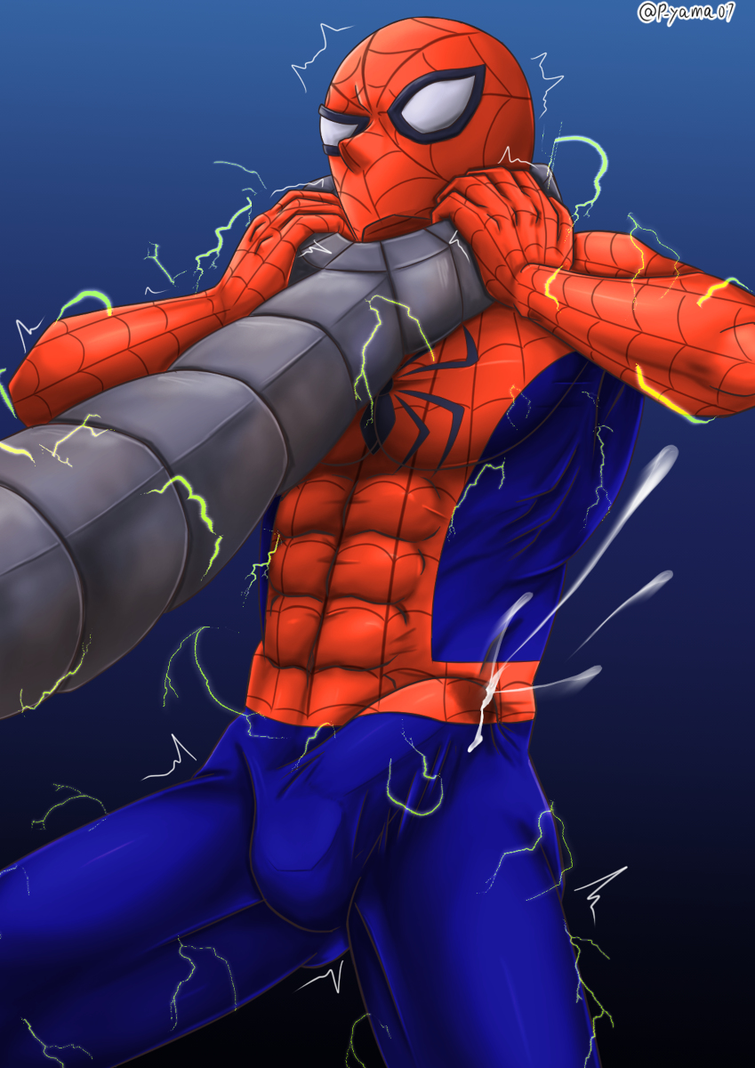 2boys abs bodysuit boner_in_pants choking cum_under_clothes doctor_octopus masked muscles peter_parker spider-man yaoi