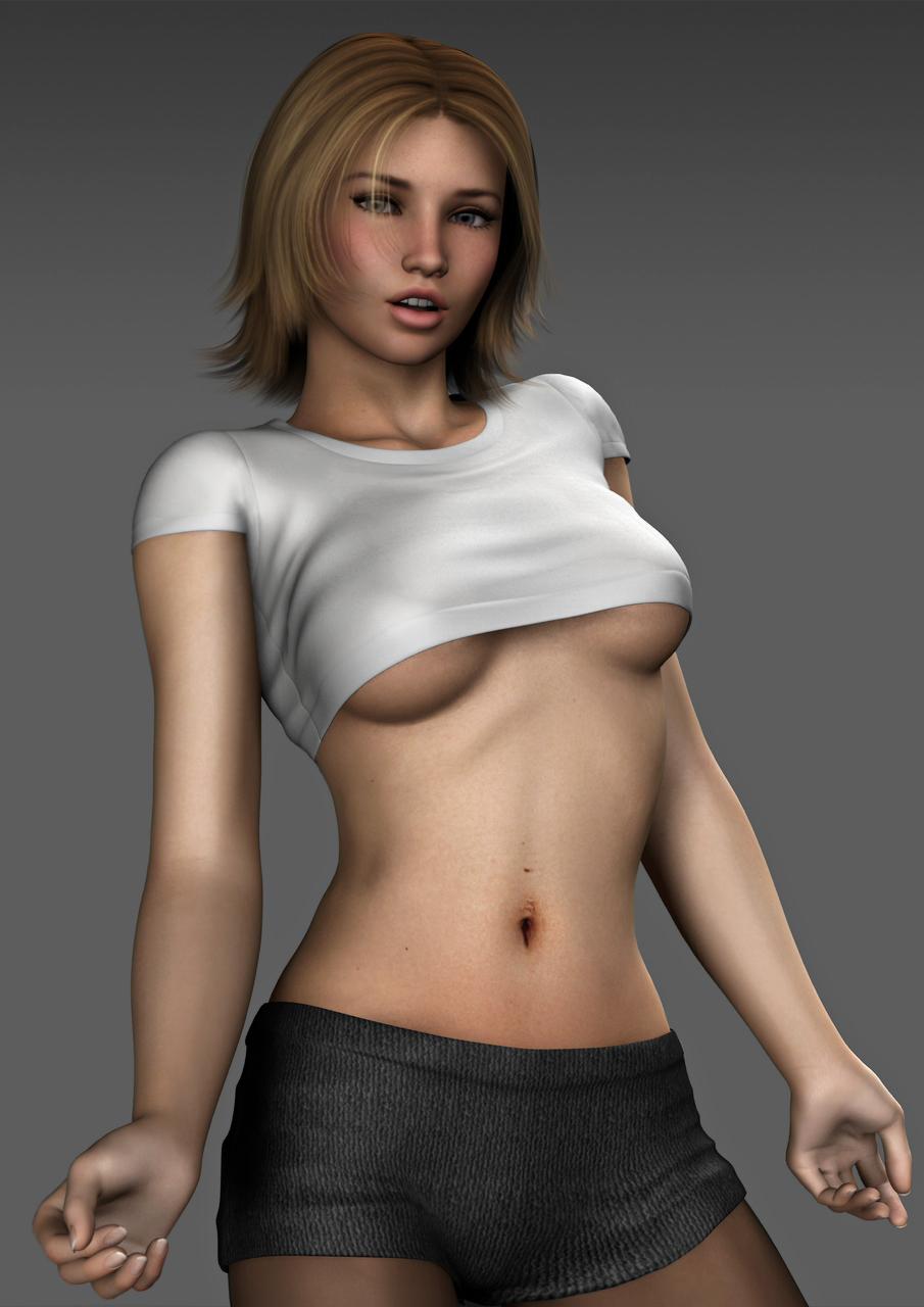 3d blonde_hair crop_top midriff original short_hair torqual3d underboob