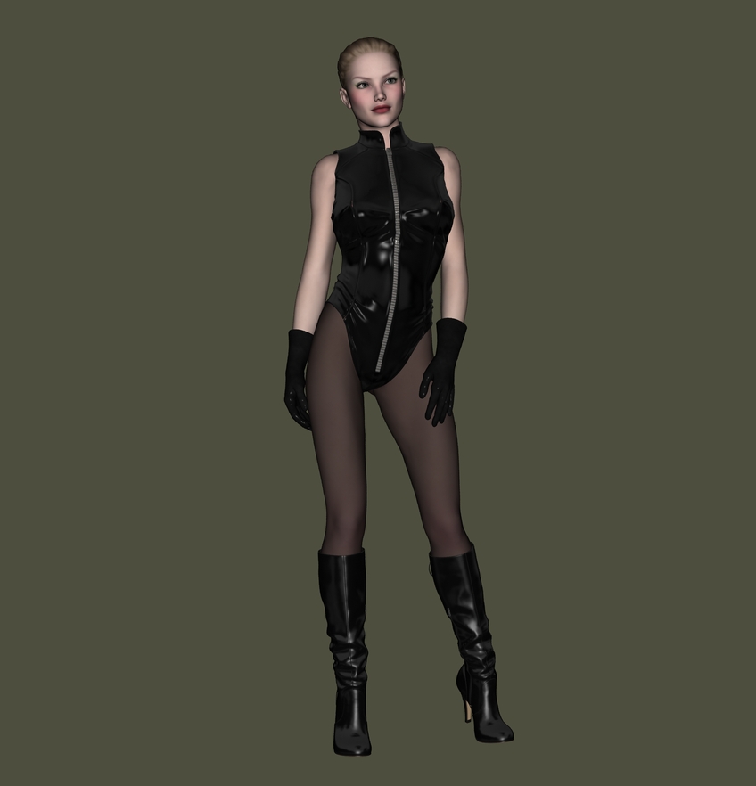 3d black_gloves black_leotars blonde_hair gloves latex_leotard leotard original torqual3d