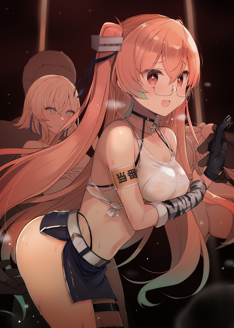 +_+ 3girls arm_under_breasts armband belted_skirt bespectacled bikini bikini_under_clothes black_bikini black_gloves black_skirt blonde_hair blue_eyes blue_hair breasts brown_eyes choker female female_only glasses gloire_(kantai_collection) gloves gradient_hair green_hair hand_on_another's_crotch highleg highleg_bikini holding_hands imminent_sex johnston_(kantai_collection) kantai_collection long_hair medium_breasts microskirt multicolored_hair multiple_girls pussy_juice pussy_juice_on_fingers sex shin_(new) short_hair short_skirt single_glove skirt smile star_(symbol) star_choker straight sweat swimsuit tank_top thigh_strap tied_tank_top two_side_up white_tank_top