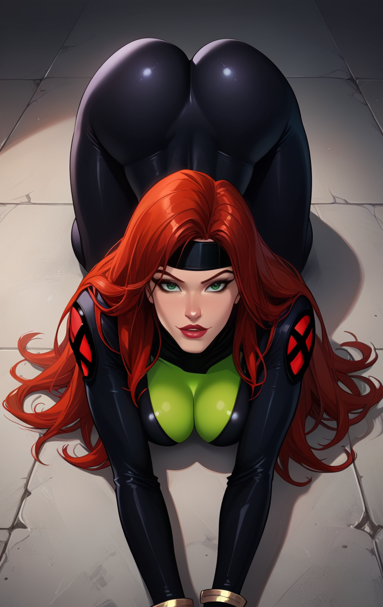 1girls ai_generated ass ass_up eepol female_only jean_grey jean_grey_(x-men_evolution) latex_suit marvel red_hair superheroine tight_clothing x-men x-men_evolution