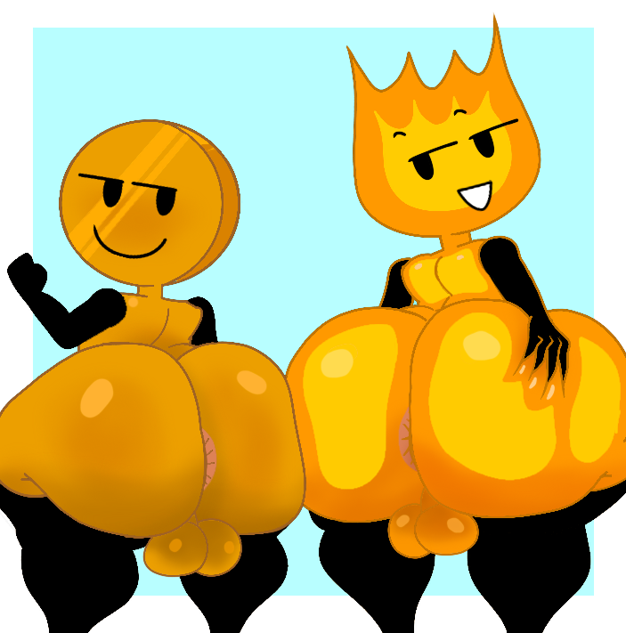 2boys anus anus_peek ass backsack balls battle_for_dream_island big_ass big_butt blue_background butt coin coiny color colored fat_ass fat_butt fire firey_(bfdi) furu_flami huge_ass huge_butt leggings light_blue_background looking_back male male_only object_shows thick_ass thick_butt topless white_border