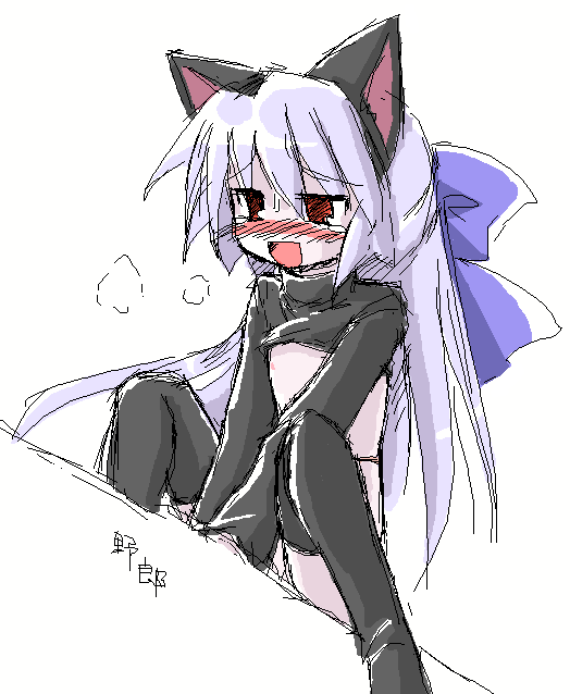 blush cat_ears ex-ice_zero kugelschreiber oekaki panting ribbon_in_hair small_breasts turtleneck ukagaka