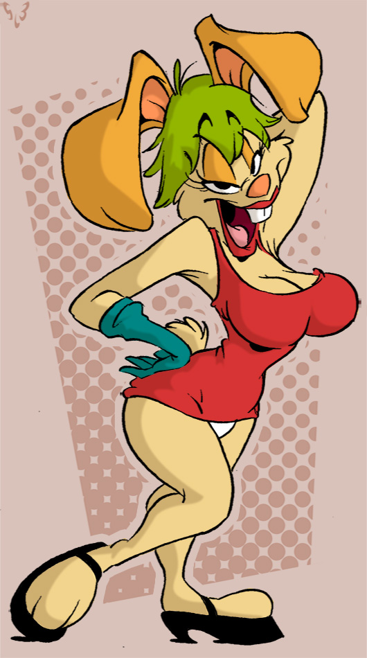 anthro big_breasts breasts buckteeth dress furry green_hair hair lagomorph las_vacaciones_de_vicky petite slb vicky_(las_vacaciones_de_vicky) vicky_la_coneja