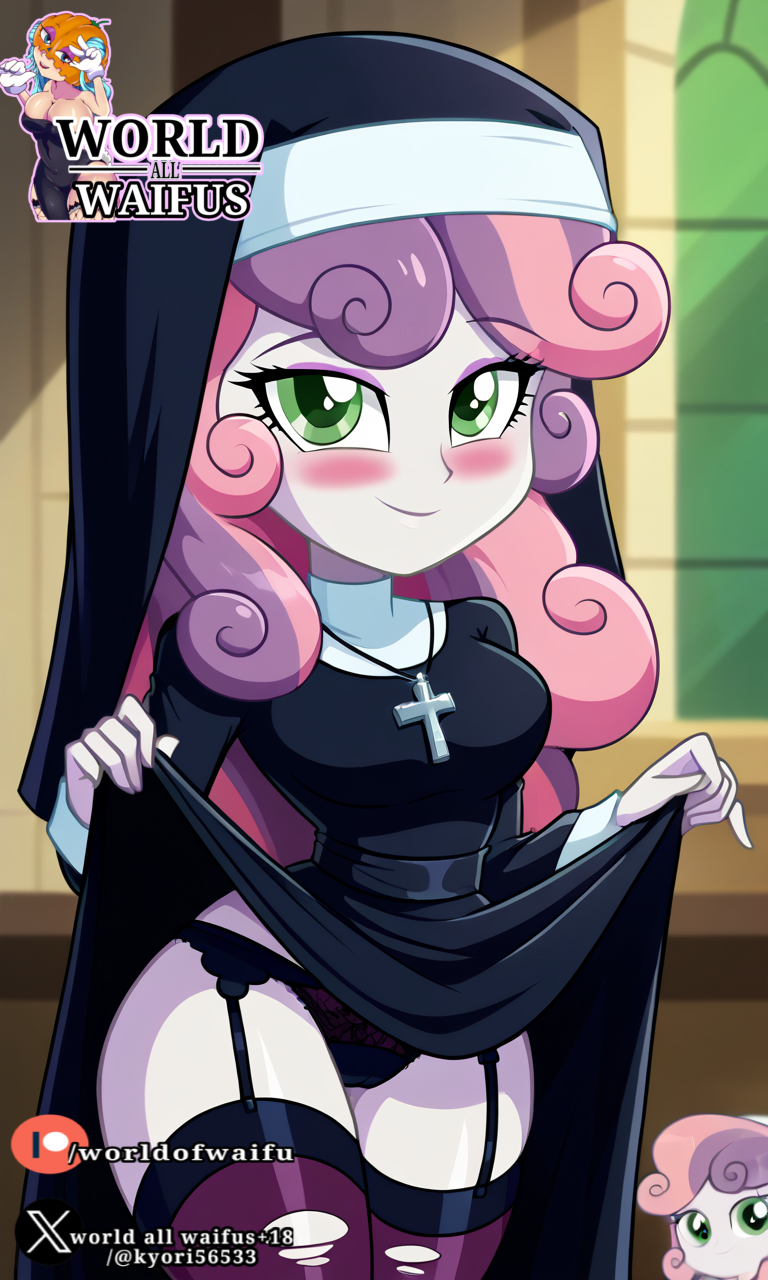 ai_generated lolita lolita_channel nun nun's_habit nun_habit nun_outfit nunchaku sweetie_belle_(eg) sweetie_belle_(mlp)