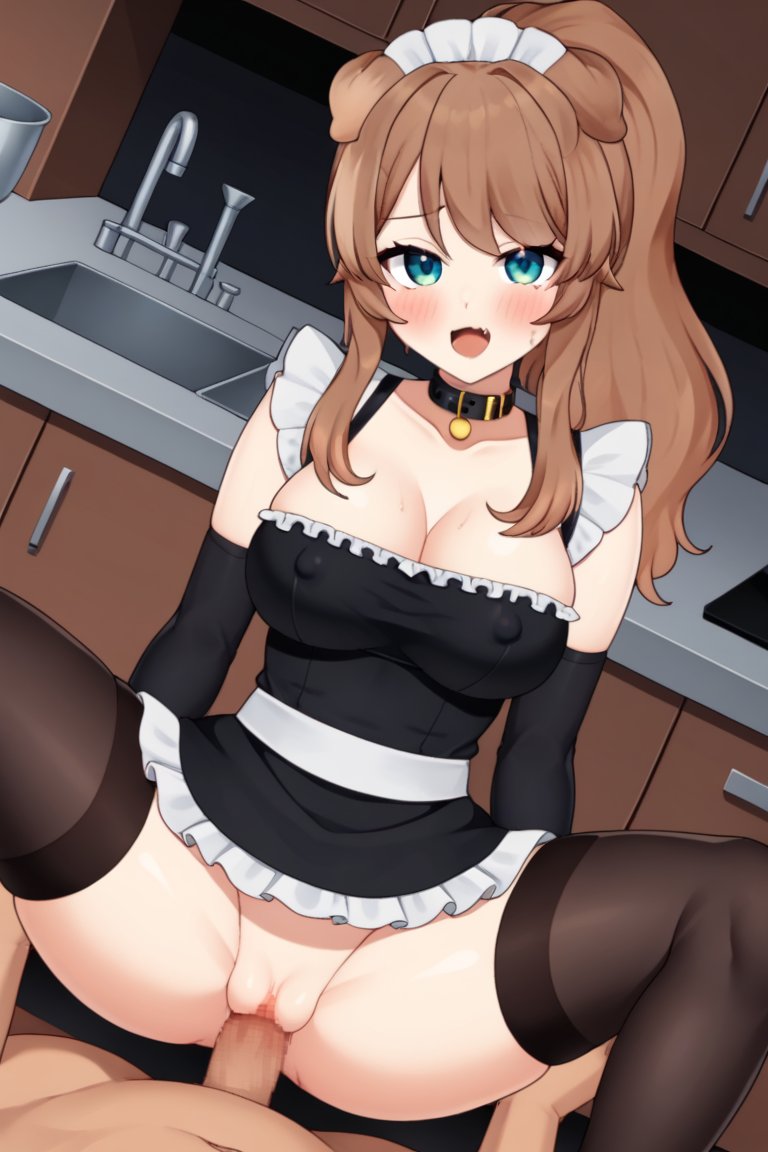 1boy 1girls ai_generated animal_ears big_breasts blue_eyes blush breasts brown_hair collar dog_girl indoors kemonomimi latam_virtual_youtuber lilybell_vt long_hair maid maid_uniform no_panties nude_male open_legs partially_clothed pussy sex socks tagme thighs tupadrev4 vaginal_penetration virtual_youtuber vtuber