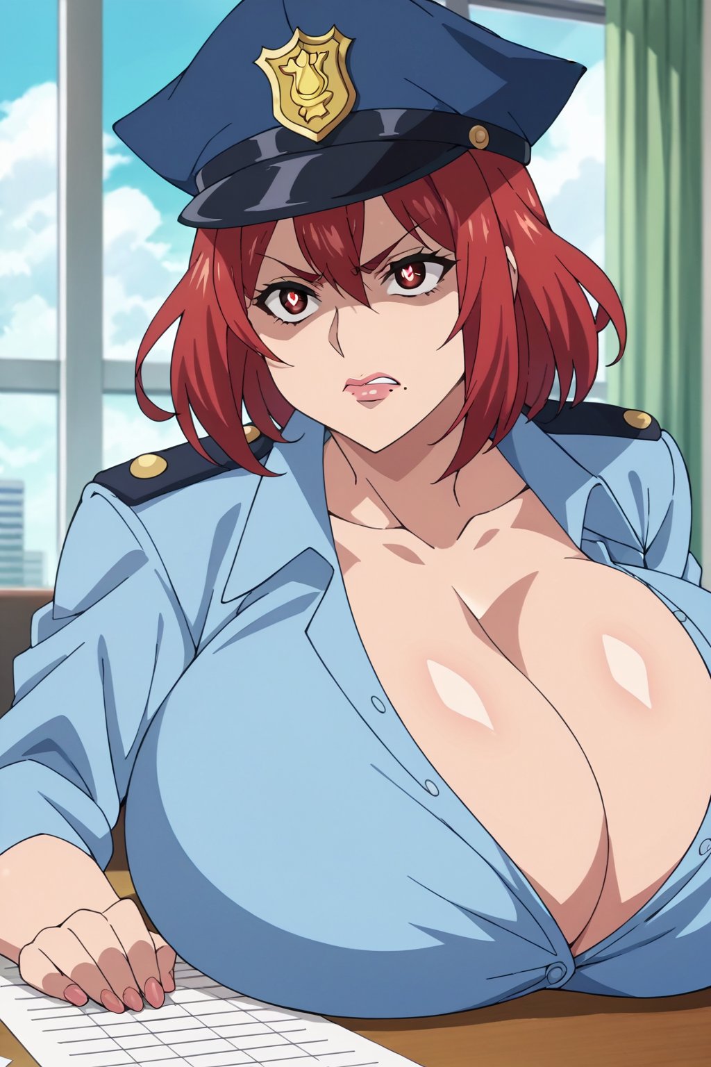 angry angry_face big_breasts cop gigantic_breasts huge_breasts ultrahentaisai