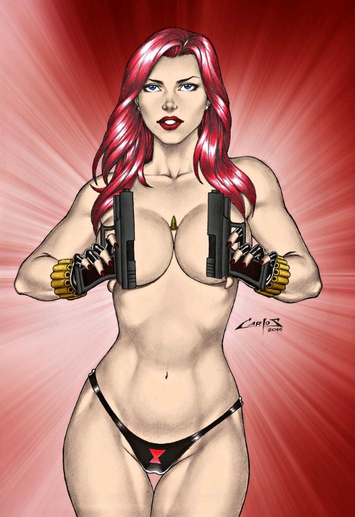 1girls 2014 2015 abs artist_name artist_signature avengers between_breasts big_breasts black_panties black_widow_(marvel) blue_eyes bullet carlos_braga color colored covering_breasts curvy curvy_female curvy_figure deviantart deviantart_link female gun heroine large_breasts long_hair looking_at_viewer marvel marvel_comics naked naked_female natasha_romanoff nude nude_female panties panties_only pistol red_background red_hair red_lips red_lipstick scarlett_johansson slim_waist solo solo_female spy superheroine topless topless_female weapon