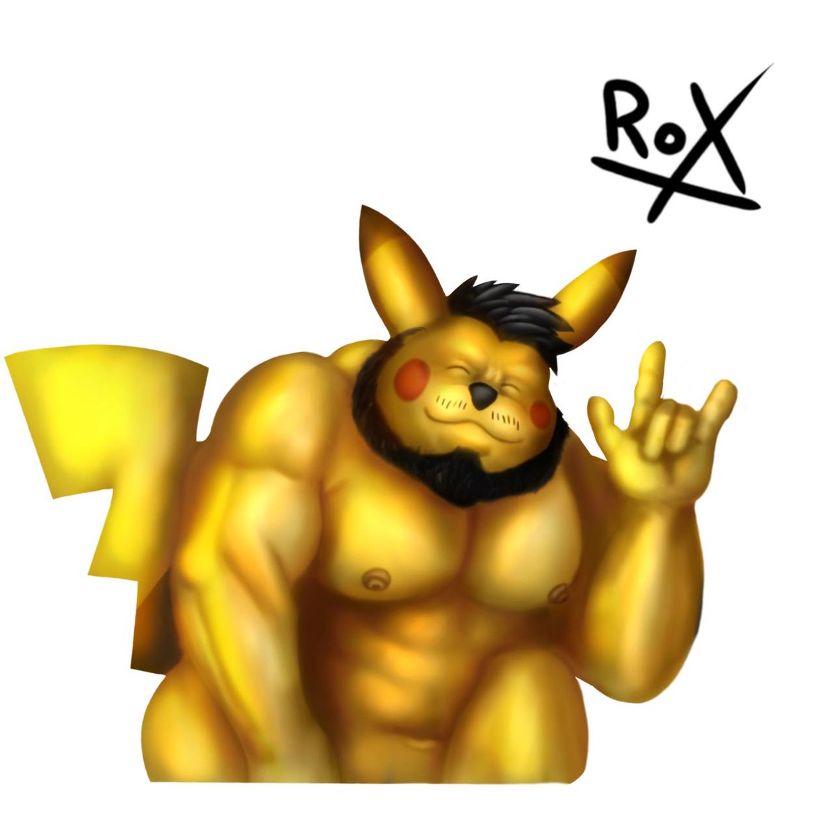 abs animal_genitalia bara bara_tiddies bara_tits barazoku beard bearded big_muscles color_wheel_challenge facial_hair furry furry_male furry_muscle hunk male male_focus male_only muscles muscular muscular_male nintendo pikachu pokemon pokemon_(species) yellow_body yellow_fur yellow_skin yellow_tail