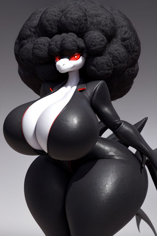 afro anthro black_scales dragon huge_breasts huge_butt red_eyes thick_ass thick_thighs