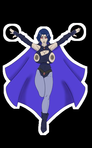 1girls breast_expansion breasts cape dc dc_comics exposed_breasts exposed_nipples female female_only floating grenholt grey_skin huge_breasts magic magic_user purple_hair rachel_roth raven_(dc) ripped_clothing solo superhero teen_titans