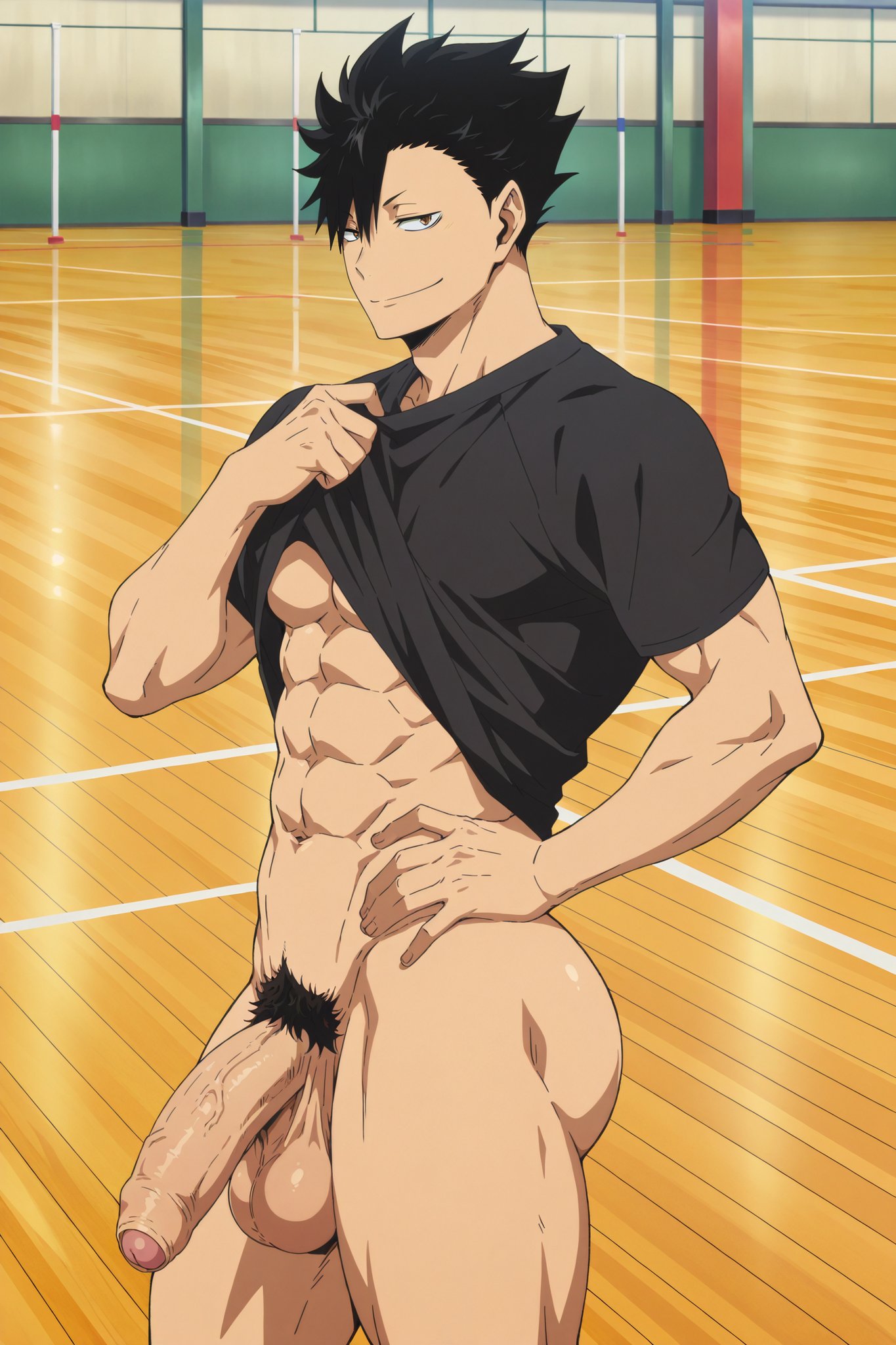 ai generated, bara, donaglaciada, gay, haikyuu!!, kuroo tetsurou, male, male focus, male only, muscular, muscular male, yaoi