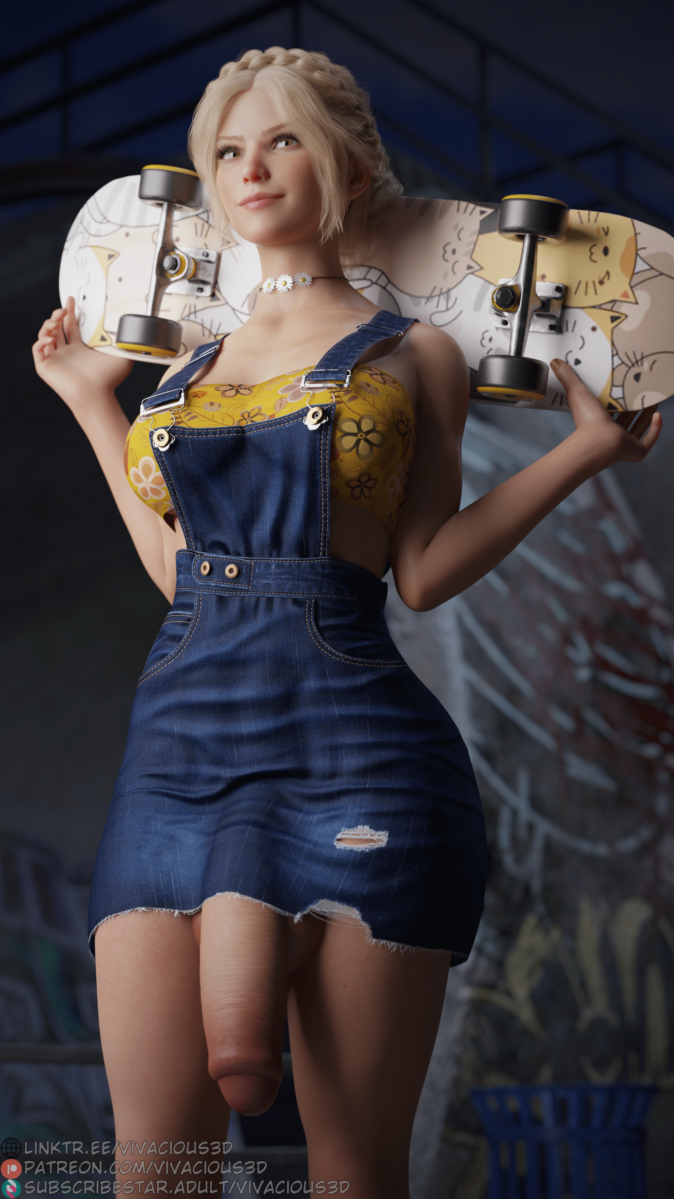 3d, 3d (artwork), 3dx, futa only, futanari, huge breasts, huge cock, large penis, skateboard, vivacious3d