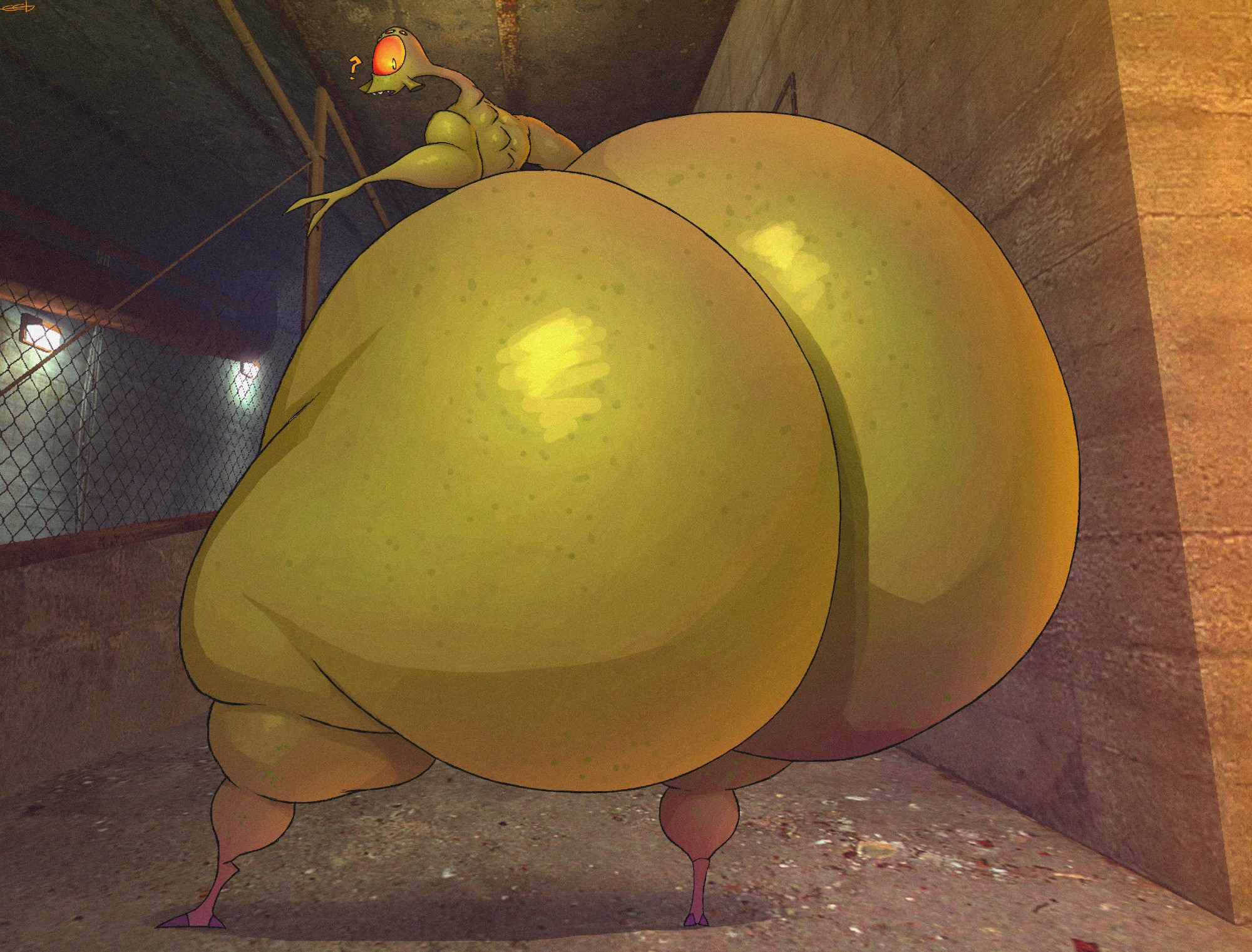?, 1boy, alien, ass, big ass, big ass (male), big butt, bottom heavy, bottom heavy male, bubble butt, colossal ass, enormous ass, femboy, gigantic ass, green body, green skin, half-life (series), half-life 2, huge ass, huge butt, hyper, hyper ass, hyper butt, large ass, male, male only, massive ass, schplingnops, solo, solo focus, solo male, thick thighs, thunder thighs, vortigaunt, wide hips