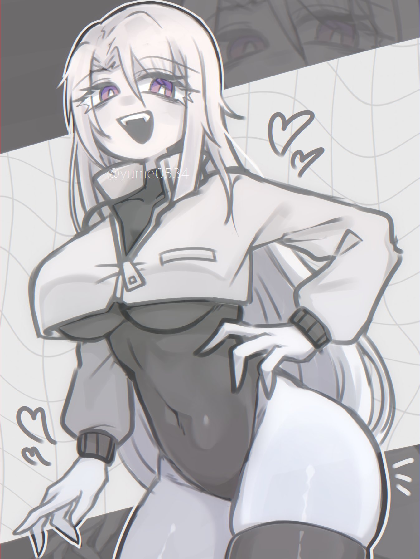 breasts, female, jacket, leotard, looking at viewer, sana (yume0534), tagme, thick thighs, thighhighs, yume0534