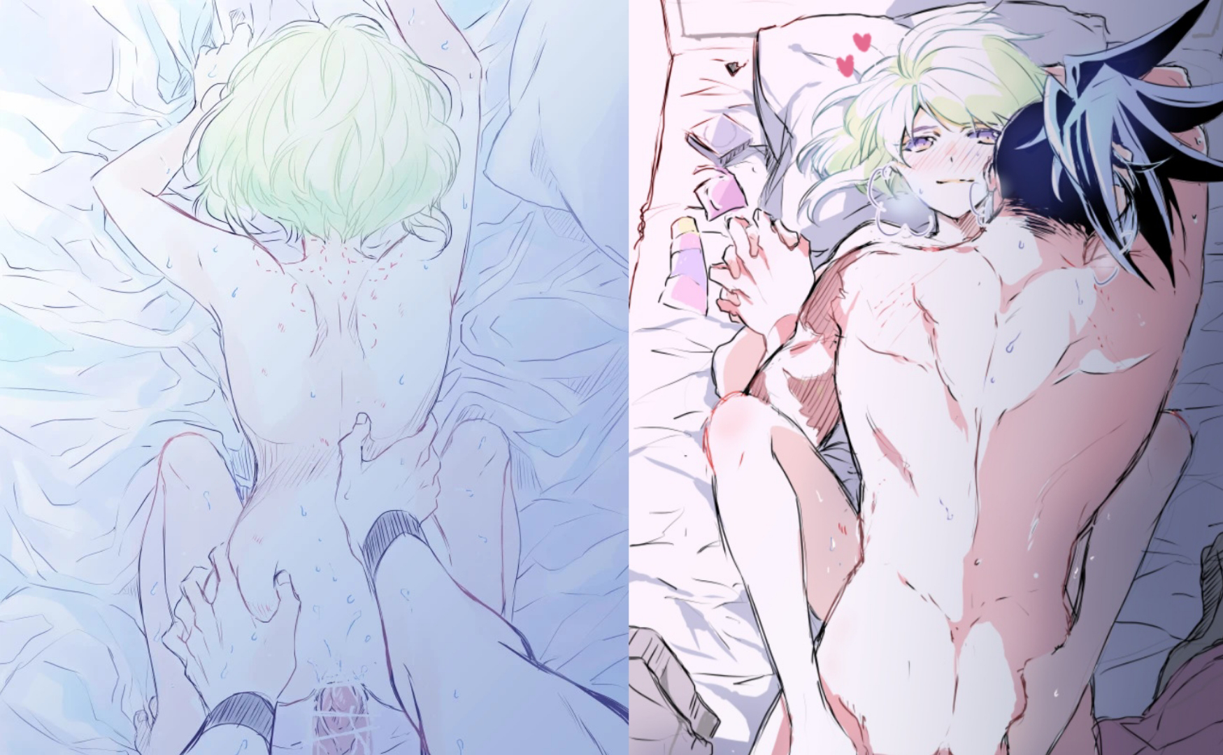 2boys, anal, anal sex, androgynous, bite mark, blush, condom, femboy, femboy penetrated, galo thymos, gay, gay sex, hand holding, heart, holding hands, lio fotia, male, petite, petite body, petite male, pov, promare, size difference, slim, slim male, slim waist, twink, wholesome, wholesome sex, yaoi