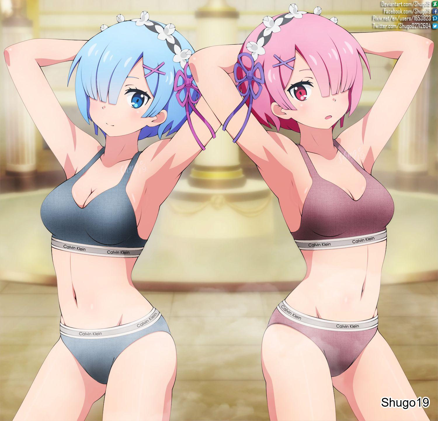 :o, 2d, 2d (artwork), 2d artwork, 2girls, arm up, armpit, armpit crease, armpit peek, armpits, arms up, bare armpits, bare arms, bare belly, bare chest, bare hands, bare hips, bare legs, bare midriff, bare navel, bare shoulders, bare skin, bare thighs, belly, belly button, big sister, black bra, black hairband, black panties, black underwear, blood related, blue eyebrows, blue eyes, blue hair, blue-eyed female, blue-haired female, bra, breasts, busty, busty female, busty girl, busty teen, calvin klein, cleavage, closed mouth smile, collarbone, digital, digital art, digital drawing, digital drawing (artwork), digital media, digital media (artwork), elbows, exposed armpits, exposed arms, exposed belly, exposed chest, exposed hips, exposed legs, exposed midriff, exposed navel, exposed shoulders, exposed skin, exposed thighs, eyebrows hidden by hair, female, female focus, female only, flower, flower hair ornament, flower in hair, flower on head, groin, hair covering eye, hair ornament, hair ornaments, hair over eye, hair over one eye, hairband, hairless armpits, half naked, half nude, hand behind head, hand up, hands behind head, hands up, high resolution, highres, indoor, indoor nudity, indoors, lean figure, linea alba, little sister, looking at viewer, medium breasts, midriff, multiple females, multiple girls, naked, naked female, naked woman, narrow waist, navel, nude, nude female, nudity, older sister, open mouth, panties, parted bangs, parted lips, petite, petite body, petite breasts, petite female, petite girl, pink eyebrows, pink eyes, pink hair, pink hair female, pink-eyed female, pink-haired female, posing, posing for the viewer, posing naked, posing nude, ram (re:zero), re:zero kara hajimeru isekai seikatsu, red bra, red panties, red underwear, rem (re:zero), semi nude, shaved armpits, short hair, shoulders, shugo19, siblings, sister and sister, sisters, slender body, slender waist, slim waist, small breasts, smile, smiley face, smiling, smiling at viewer, smirk, standing, stomach, teen girl, teenage girl, teenage tits, teenager, thigh gap, thighs, underwear, underwear only, upper body, wide hips, young female, young woman, younger sister
