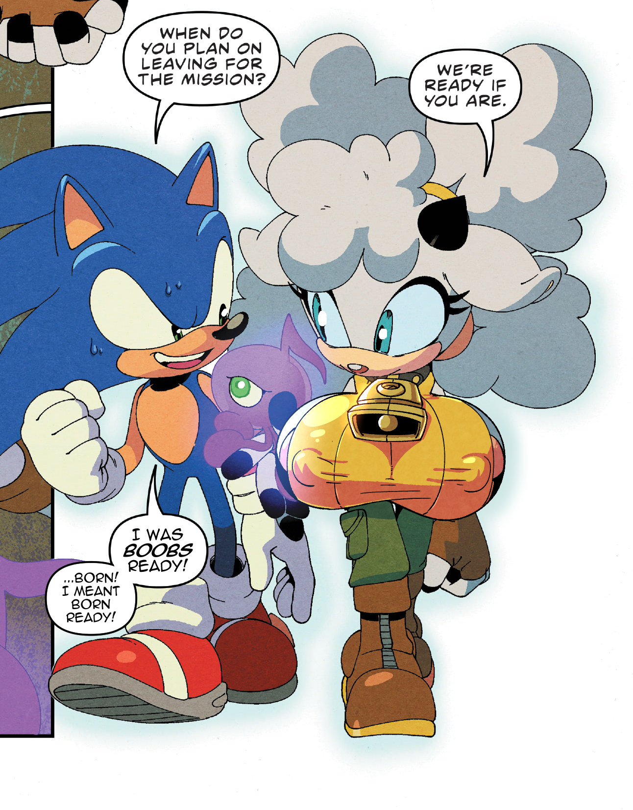 adam bryce thomas, alien, areola, areola slip, bell, bell collar, big breasts, blue eyes, blue fur, breasts, clothed, comic panel, edited art, edited official artwork, english text, fluffy, fluffy fur, freudian slip, furry, giant breasts, green eyes, hedgehog, idw comics, idw publishing, lanolin the sheep, large boobs, large breasts, magenta wisp, magenta wisp (sonic), maggie (sonic), mammal, sachasketchy, sheep, sonic (series), sonic the hedgehog, sonic the hedgehog (comics), sonic the hedgehog (idw), sonic the hedgehog (series), speech bubble, third-party edit, wisp (sonic)