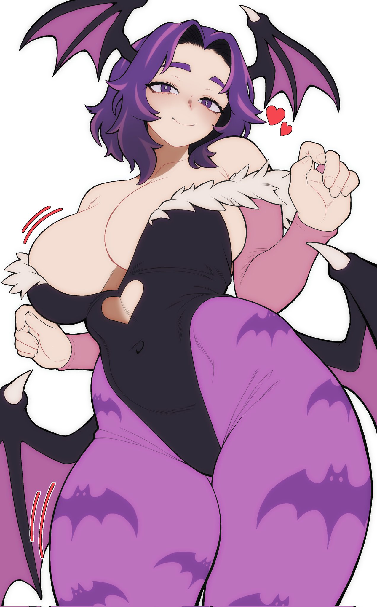 1girls, 2d, 2d (artwork), 2d artwork, big breasts, breasts, cleavage, cosplay, darkstalkers, evoltodraw, female, female focus, female only, flat colors, heart, hearts around head, highres, kaina tsutsumi, lady nagant, looking at viewer, mature female, milf, morrigan aensland (cosplay), my hero academia, purple hair, purple hair female, purple-haired female, seductive, short hair, short hair female, silf, smile, smiling at viewer, solo, solo female, solo focus, voluptuous, voluptuous female