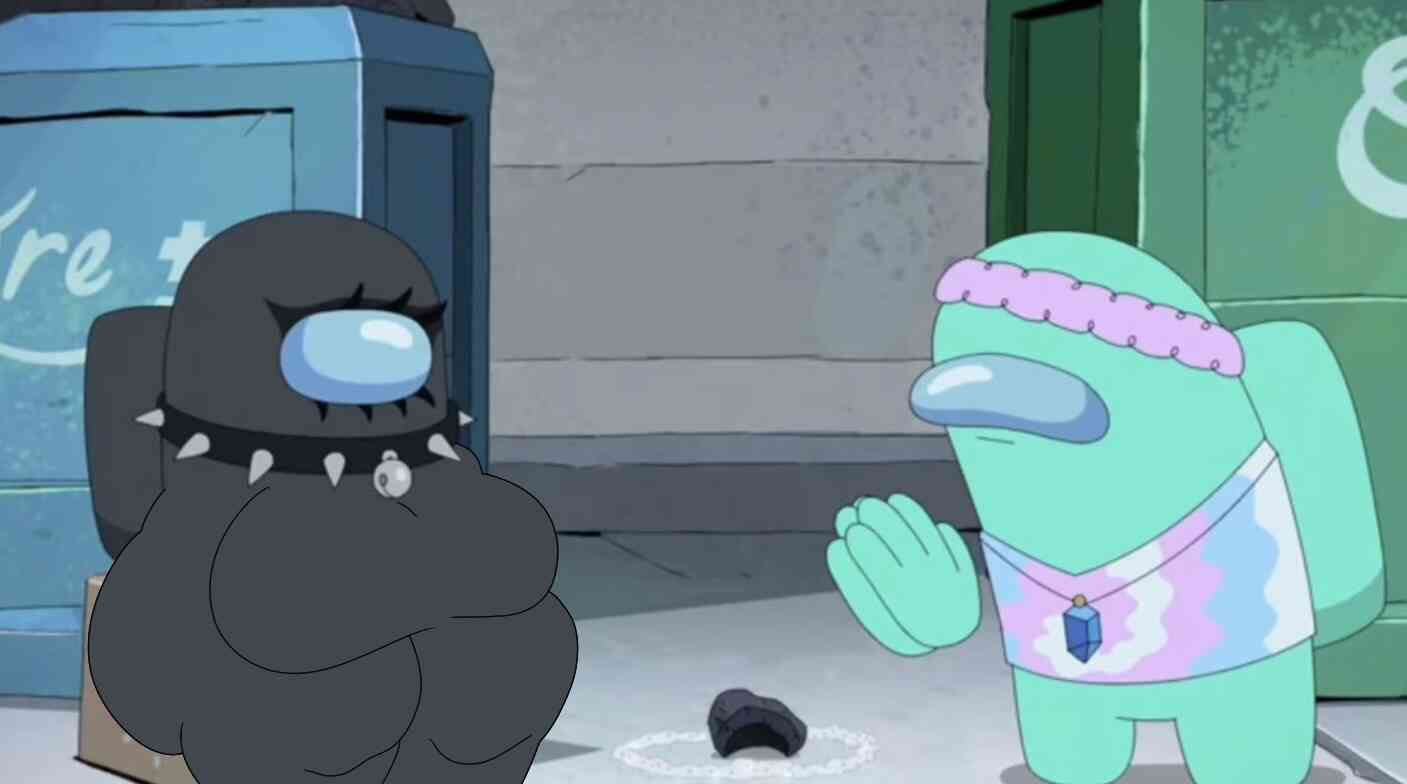 accurate art style, among us, among us (series), among us black, among us cyan, big ass, big breasts, black (among us), busty, cyan (among us), edit, edited, edited screencap, goth, goth girl, hyper, hyper ass, hyper breasts, hyper butt, hyper thighs, screenshot edit, spiked collar, strawberrymilkshake