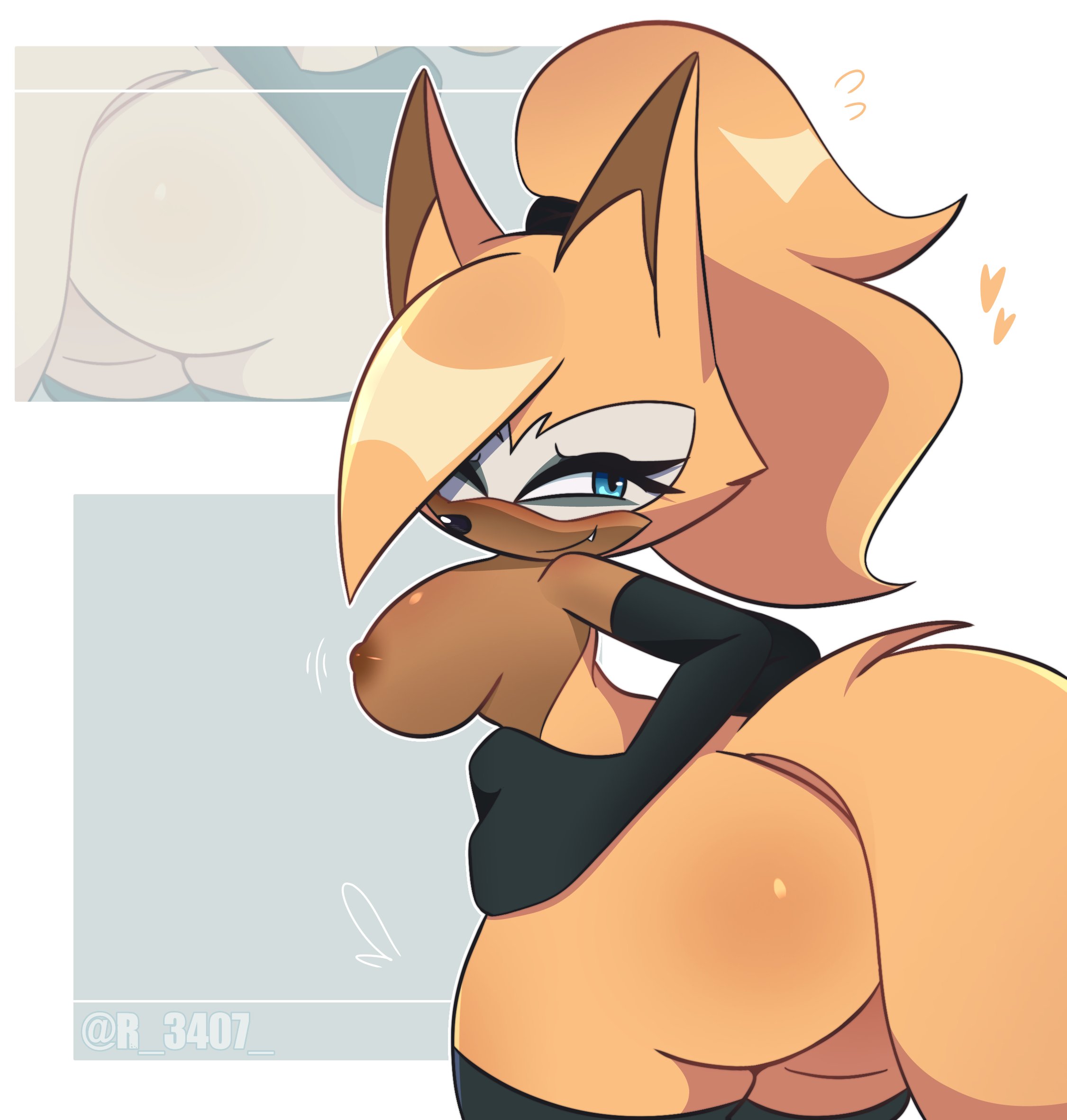 artist name, ass, big ass, blue eyes, canine, furry, heart, idw comics, idw publishing, large ass, mammal, mobian, mobian (species), mobian wolf, nipples, one eye closed, r 3407, sideboob, sonic (series), sonic the hedgehog (comics), sonic the hedgehog (idw), sonic the hedgehog (series), tail, whisper the wolf, wolf, wolf girl, yellow fur