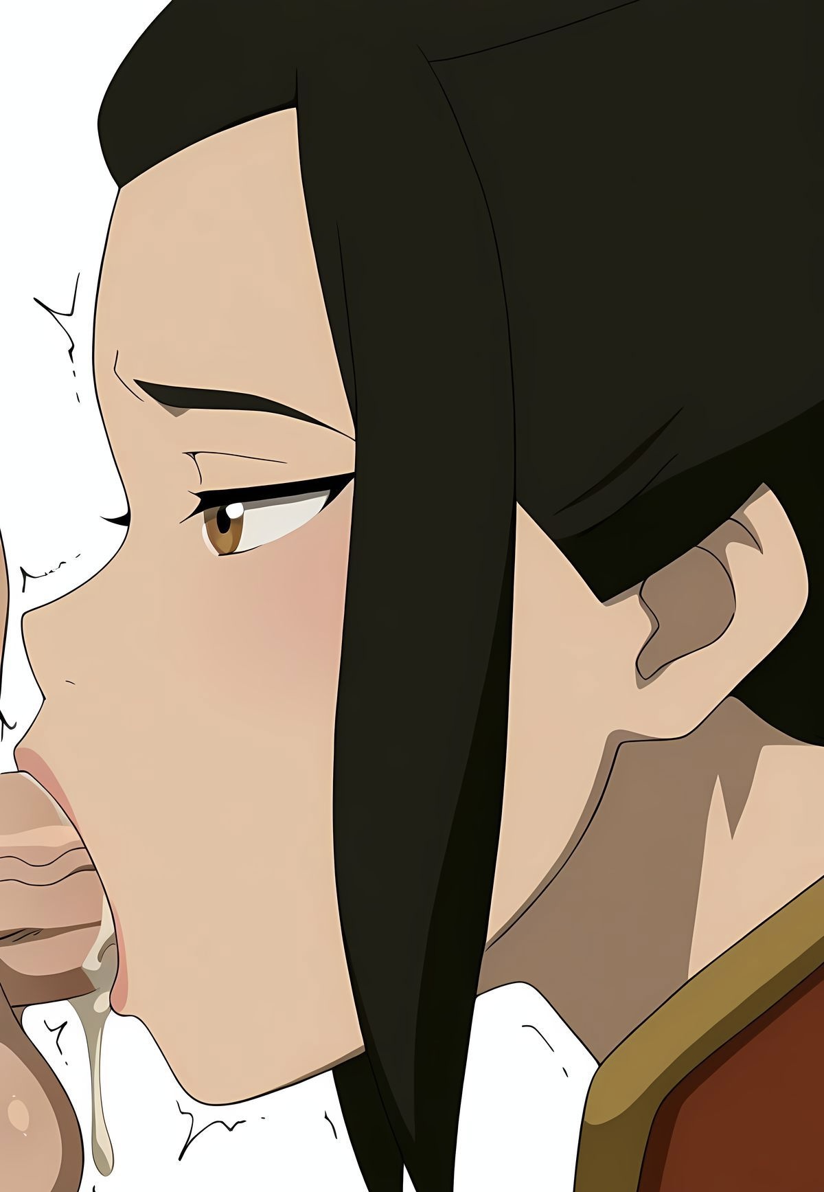 1boy1girl, accurate art style, ai generated, avatar legends, avatar the last airbender, ayyaai, azula, balls, big balls, black hair, blowjob, blowjob face, blush, cum, cum drip, cum dripping, cum dripping from mouth, cum in mouth, cum inside, face focus, gold eyes, golden eyes, light skin, light-skinned female, on model, onahole, oral, oral penetration, oral sex, orgasm, orgasm from oral, penis, penis in mouth, princess, side view, smaller male, sucking, sucking penis, teenage female, teenage girl, teenager, twitching, twitching penis, used, veiny penis, white background, young, younger female, younger male