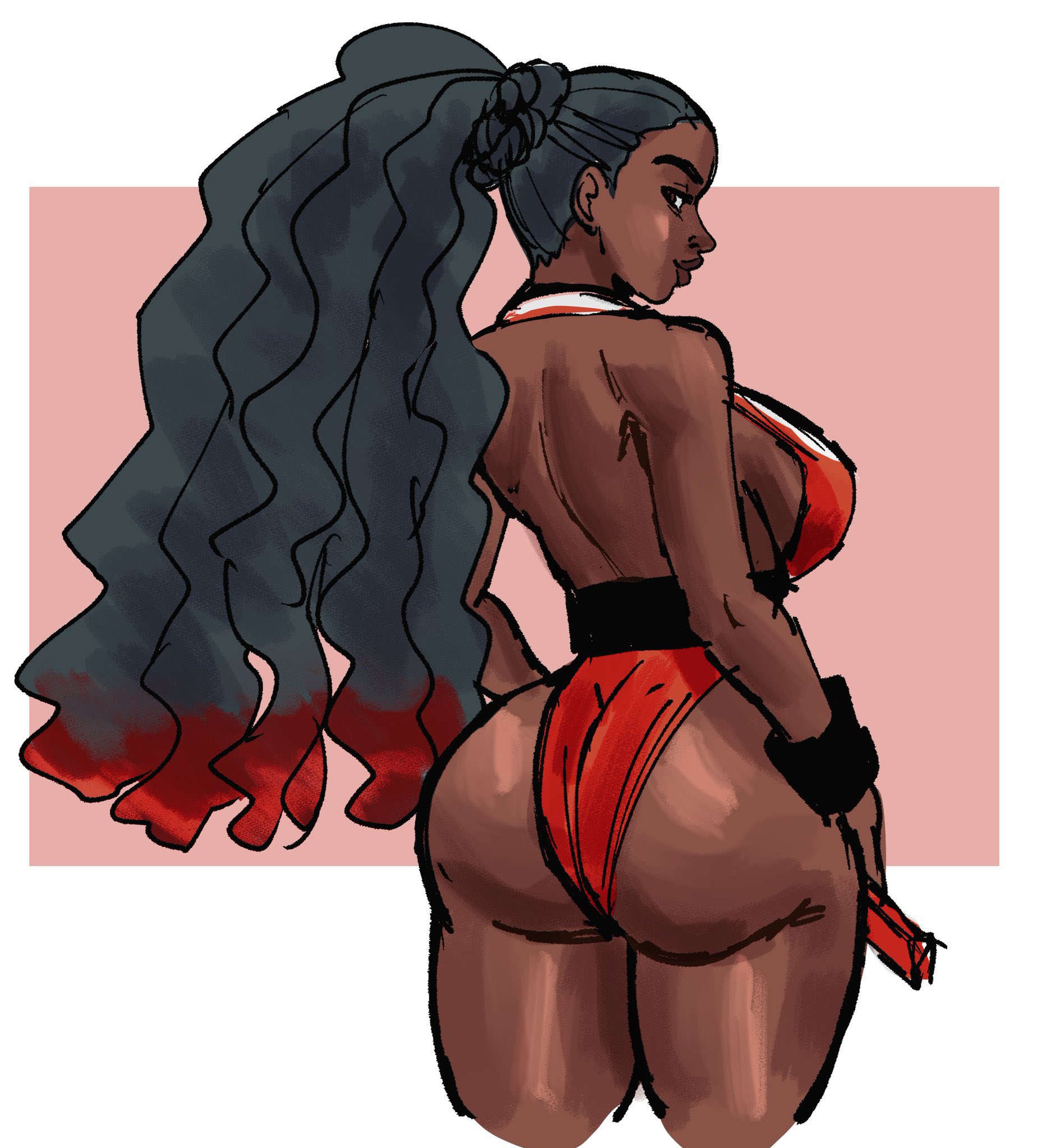 ass, big ass, big butt, bubble ass, bubble butt, butt, capcom, cosplay, dark-skinned female, dat ass, dat butt, fat ass, fat butt, female, huge ass, huge butt, kimberly jackson, large ass, large butt, mai shiranui (cosplay), round ass, round butt, solo, street fighter, street fighter 6, tentecreul, thick ass, thick butt