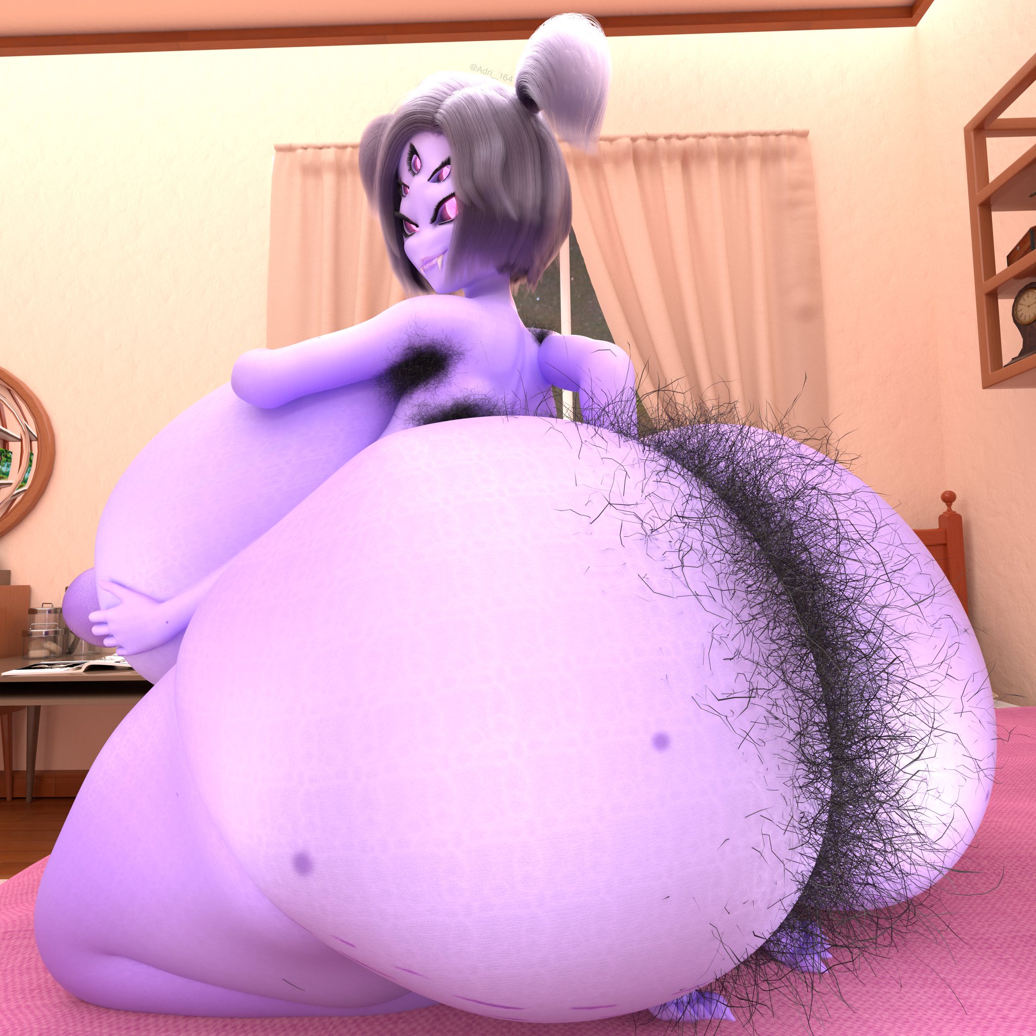 1girls, 3d, absurd res, adri164, arachnid, armpit hair, arthropod, ass hair, bed, bedroom, big breasts, big nipples, bodily fluids, body hair, breast grab, breasts, curvy female, curvy figure, excessive pussy hair, fangs, female, hairy, hairy armpits, hairy ass, hairy female, hairy pussy, hand on breast, hi res, hyper, hyper breasts, looking at viewer, looking back, muffet, pubes, pubic hair, purple skin, pussy, short hair, slightly chubby, smile, spider, spider humanoid, squish, straight, thick thighs, undertale, undertale (series), venus body, voluptuous, voluptuous female, wide hips