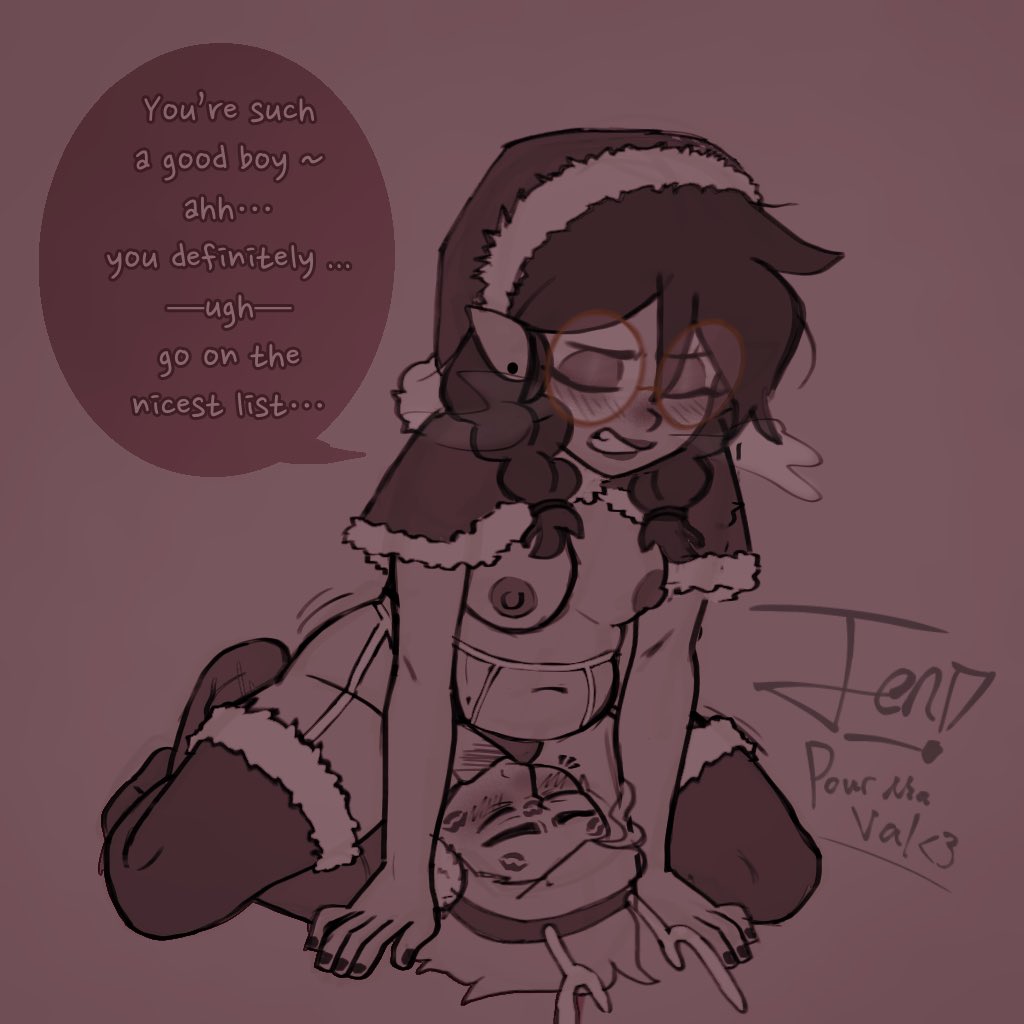 1boy, 1girls, blush, boybaka262, breasts, breasts out, canon couple, christmas, christmas clothing, christmas outfit, eating pussy, english text, glasses, good boy, hunter (the owl house), jen!, licking, licking pussy, lingerie, lingerie only, lingerie panties, lips, lipstick, lipstick mark, lipstick marks, makeup, mouth open, oral, oral sex, praise, pussy, santa costume, sitting on face, the owl house, willow park