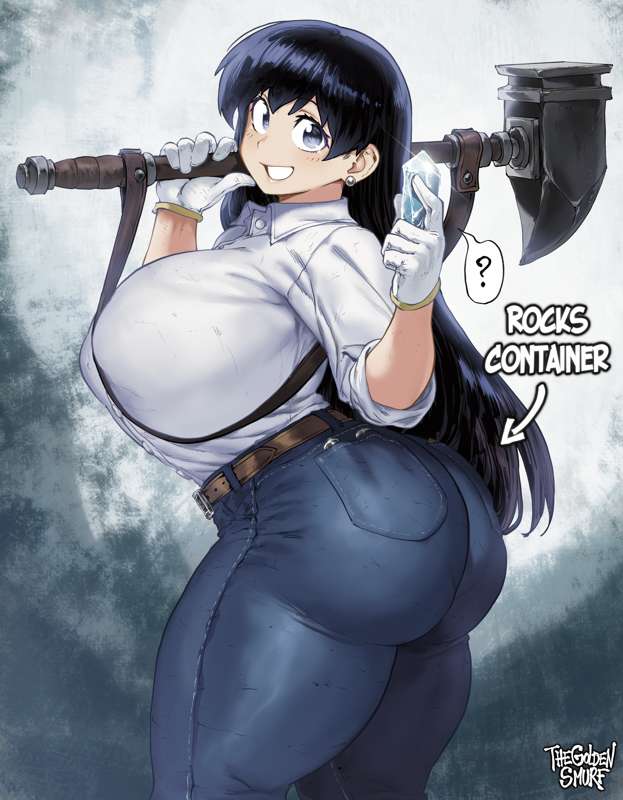 1girls, arato nagi, ass, big ass, big breasts, big butt, bottom heavy, breasts, breasts bigger than head, bubble butt, busty, caked up, cheesecake, curvy figure, earrings, evil container, female, female focus, female only, fully clothed, huge breasts, jeans, light-skinned female, long hair, mature female, mesmerizing ass, ruri no houseki, simple background, solo, solo female, thegoldensmurf, thick ass, thick thighs, tight clothing