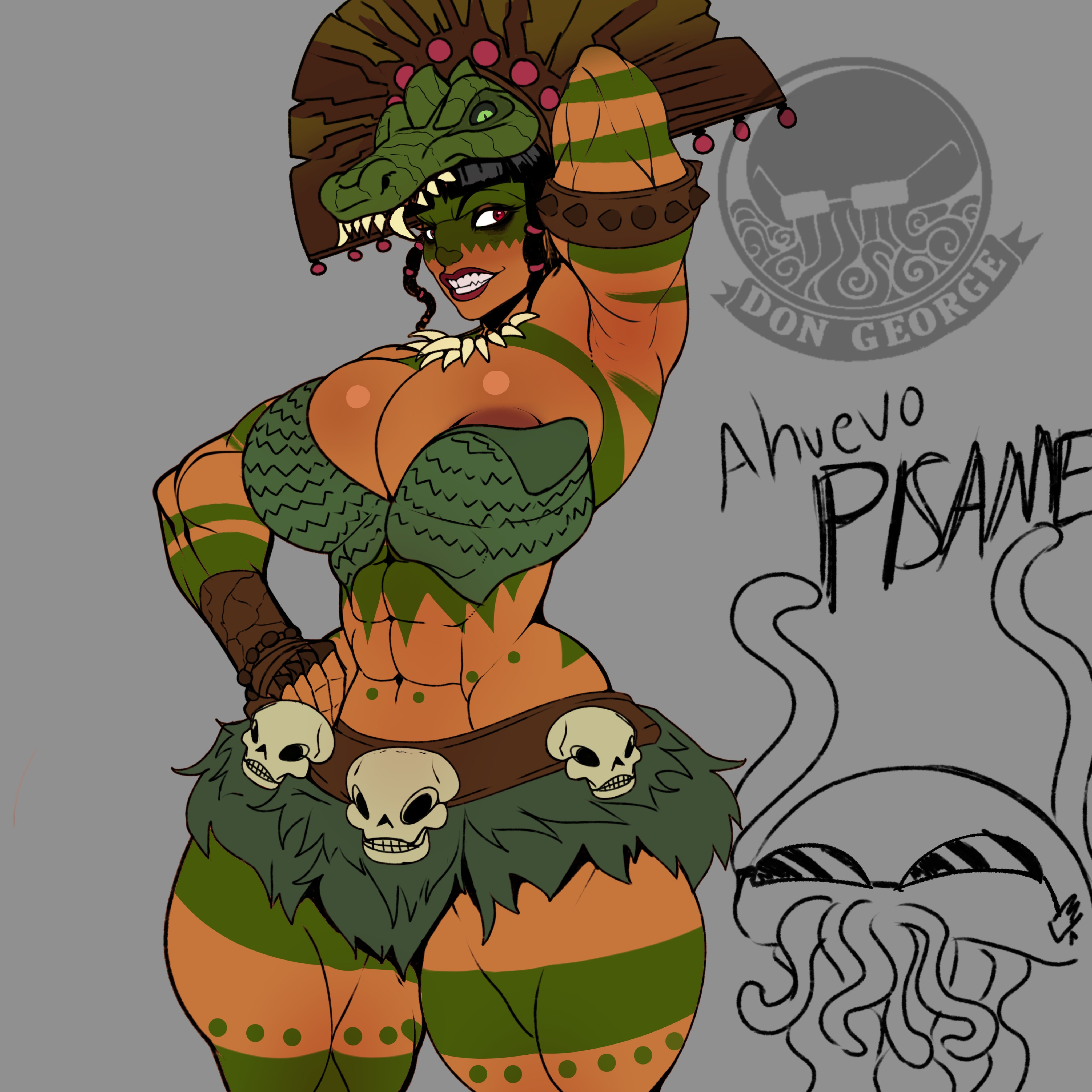 1girls, big ass, big butt, bubble ass, bubble butt, cipactli (maya and the three), dark skin, dark-skinned female, dongeorgep, female, female focus, female only, large ass, large butt, maya and the three, spanish text